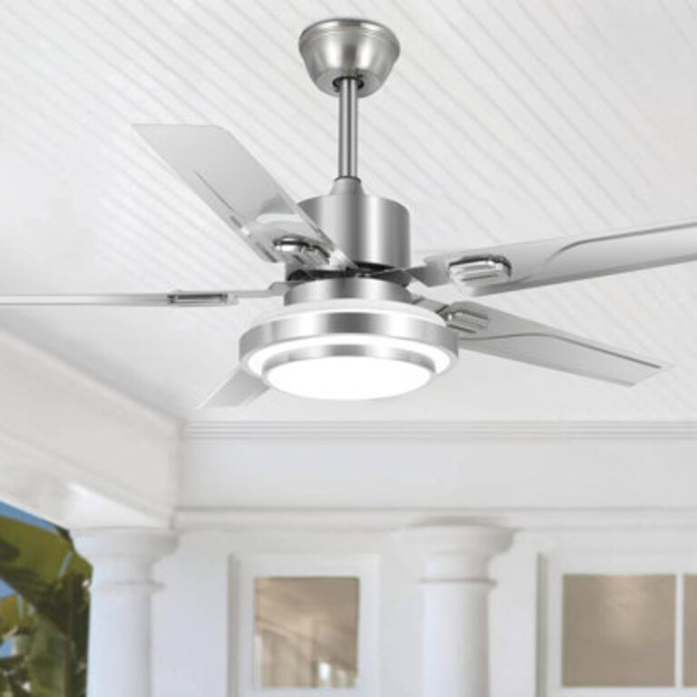 Tavin 5 - Blade LED Stainless Steel Ceiling Fan with Remote Control and Light Kit Included