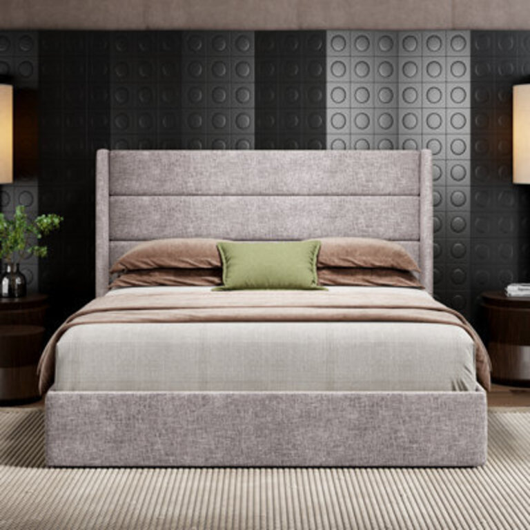 Bradenburg Lift Up Upholstered Storage Platform Bed with Wingback Headboard