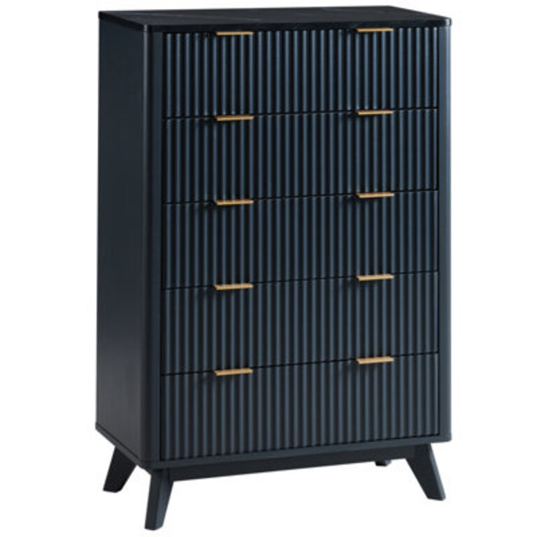 Siyuan Fluted Design 5-Drawers Dresser Organizer Wood Tall Chest of Drawers