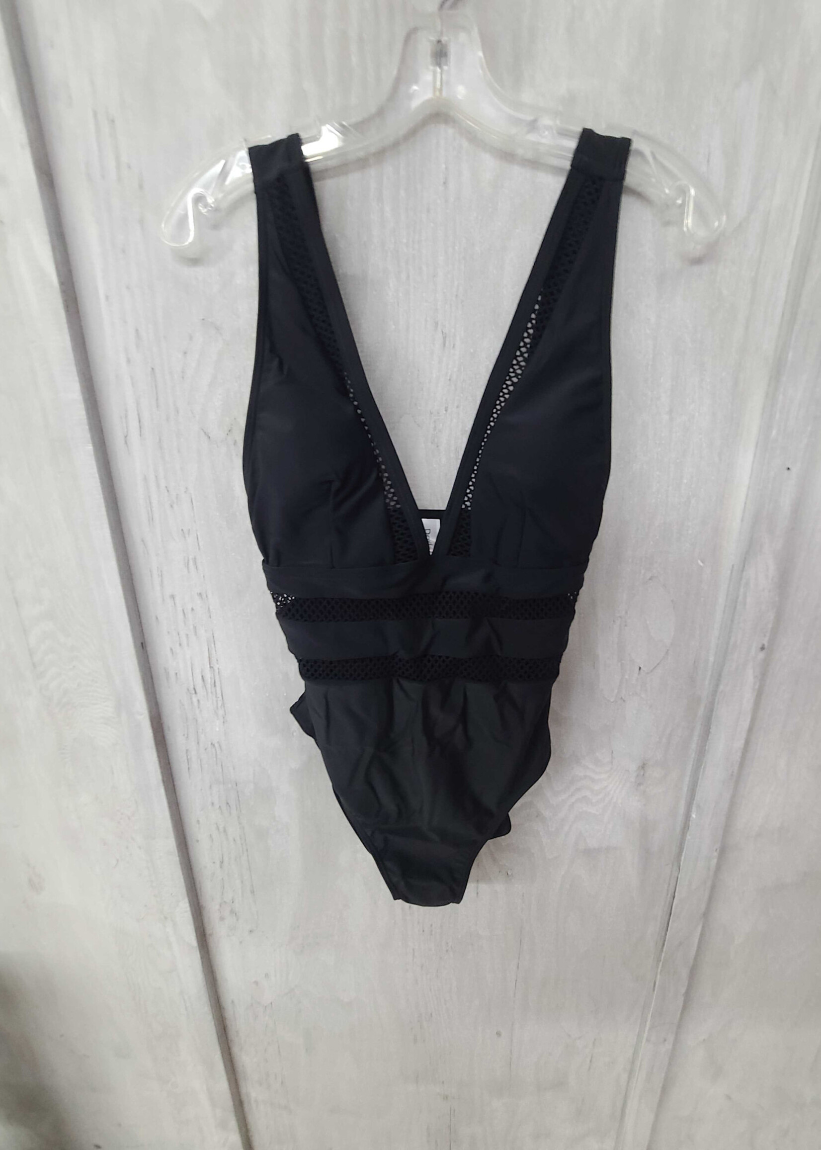 Davi&Dani Solid V-Neck Cut-Off Mesg Front One Piece Swimsuit - Assorted Sizes