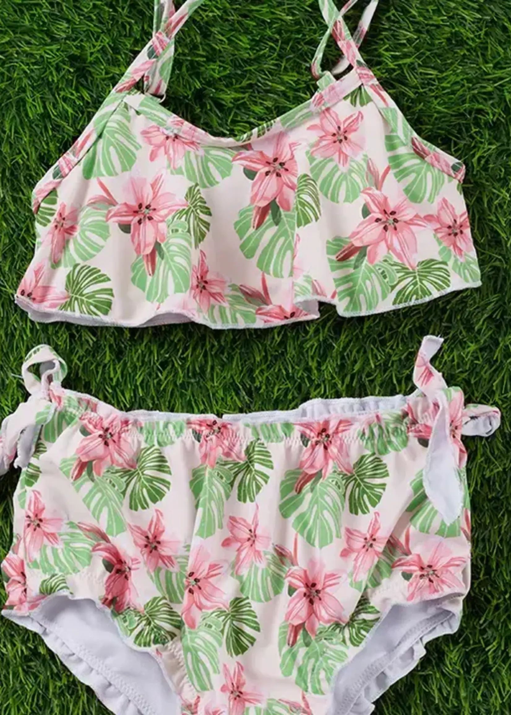 Kids Charm Online Tropical Flower Keiki Swim Set -
