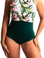 Mombora One Piece Swim Suit, Floral Top, Green Bottom - Assorted Sizes