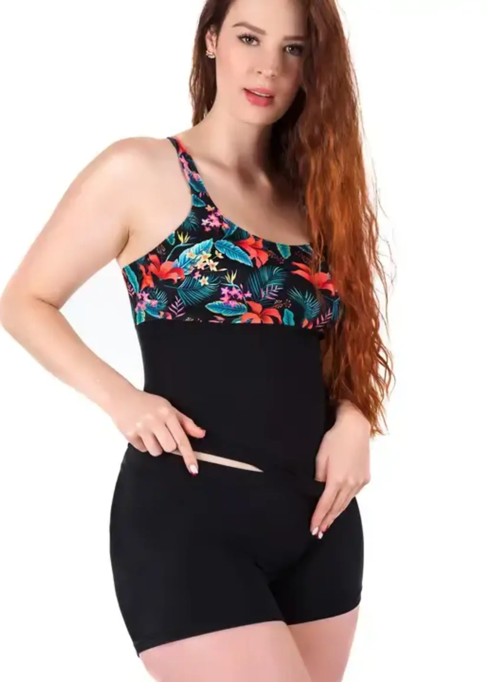 Mombora Tankini, Floral Top, Black Bottoms - Assorted Sizes