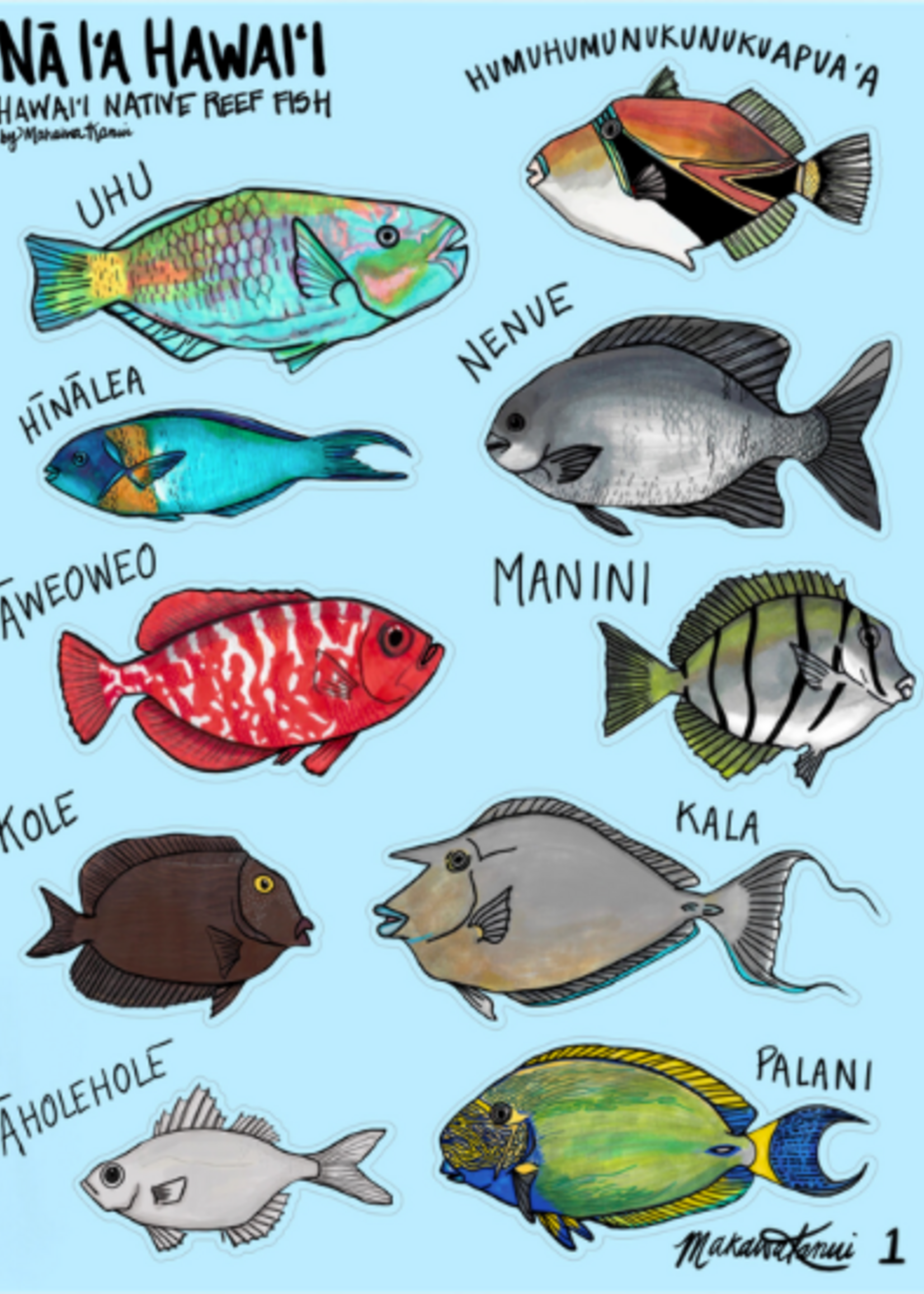 Mauamau LLC Nā Iʻa Hawaiʻi Sticker Sheet