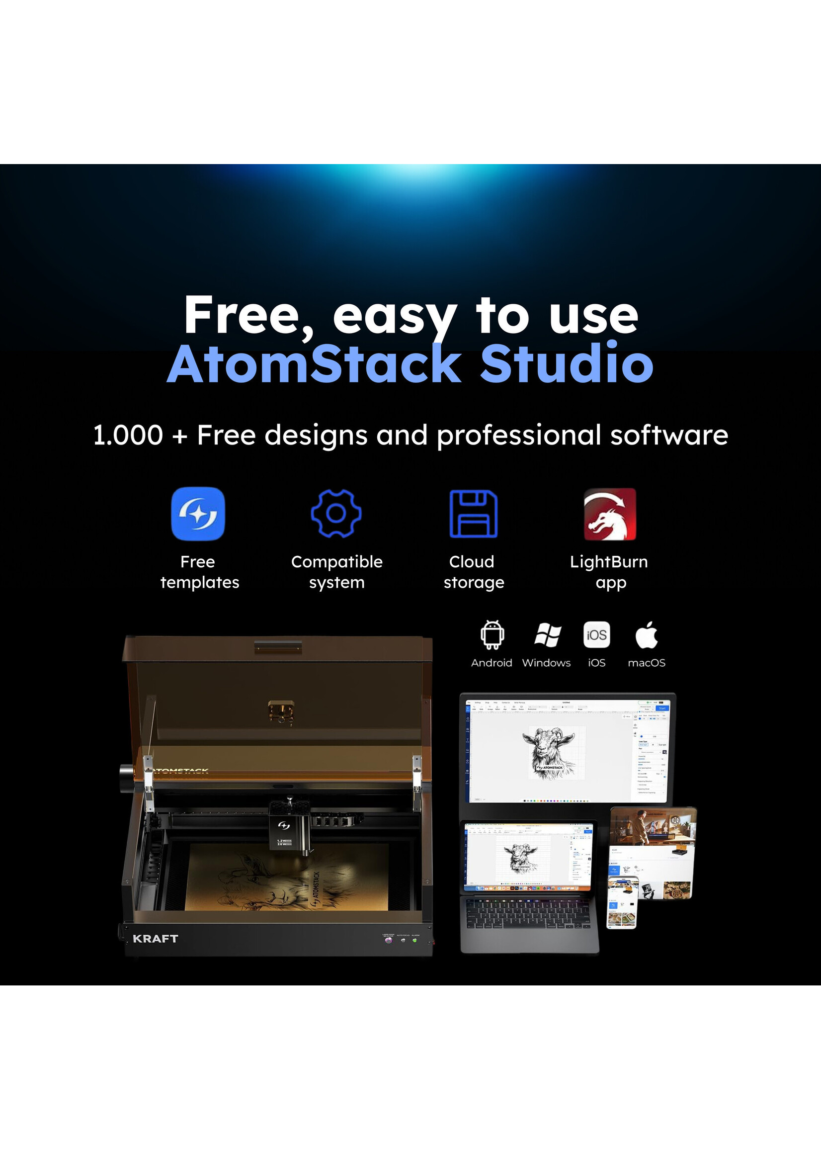AtomStack Kraft Dual Laser Cutter - 20 W Diode + 1.2 W IR