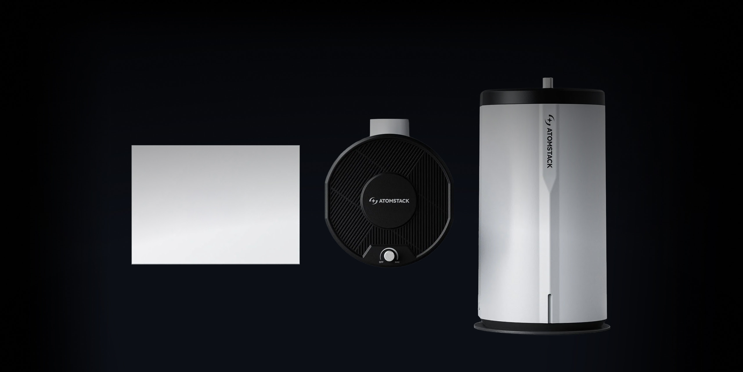 AtomStack D3 air purifier next to a top view of the D3 and a sheet of letter sized paper.