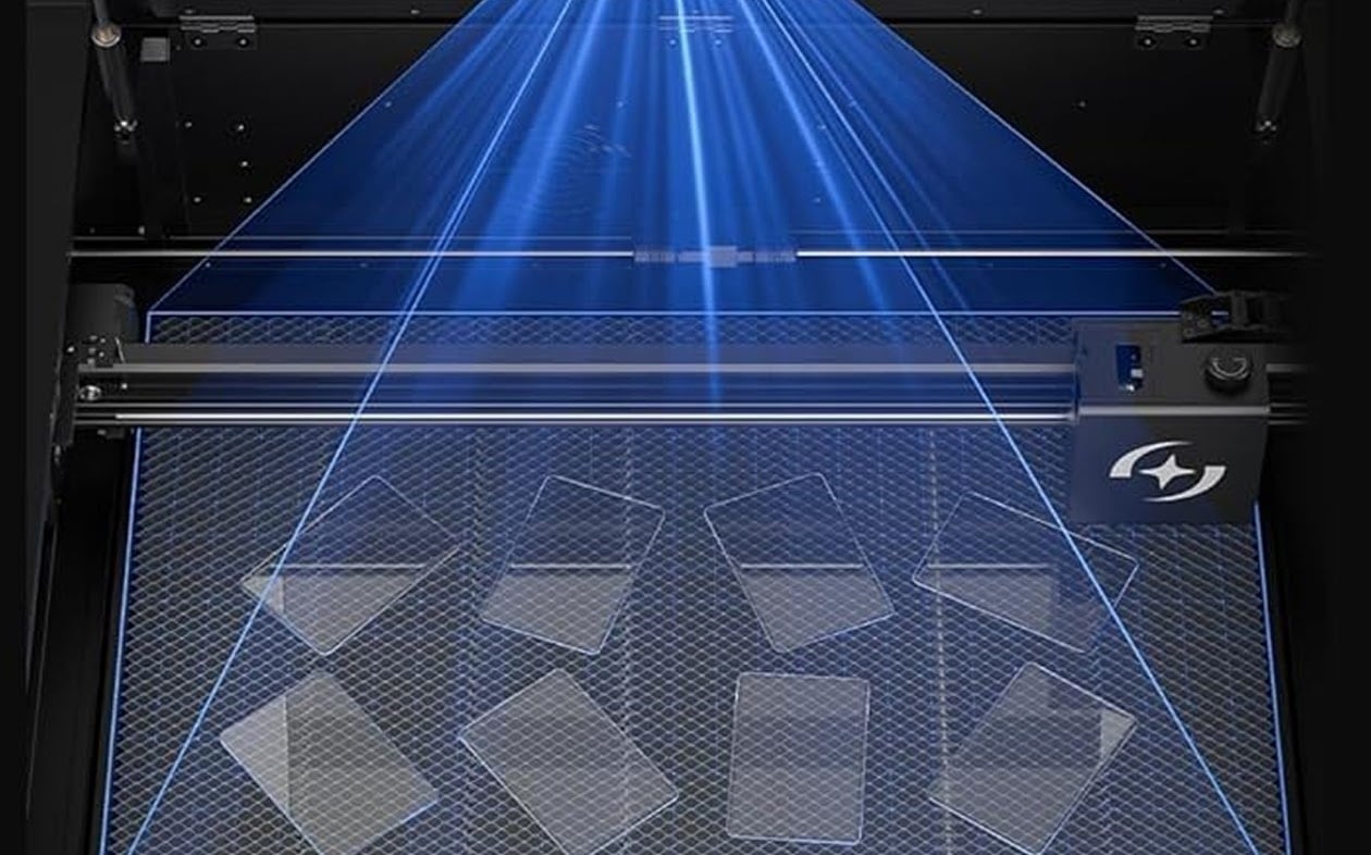 Top down view of the honeycomb showing the camera covers the entire workbed.