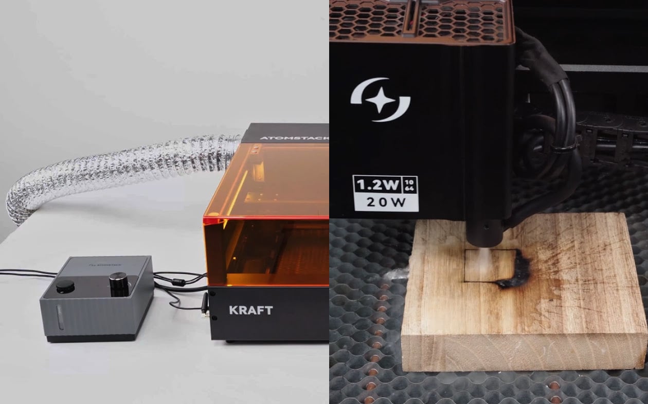 Dual image: left showing the flame extinguishing module, right a flame being extinguished