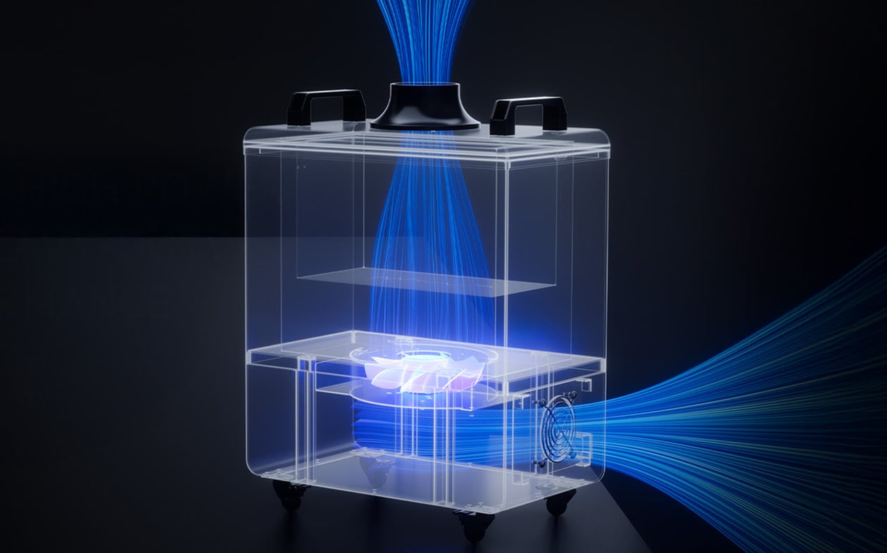 3D render showing the air flow through the AtomStack D4