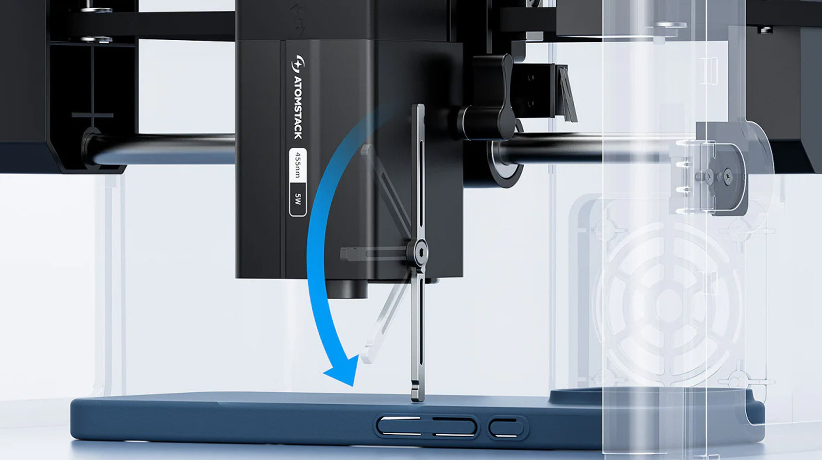 Close-up of the calibration rod focusing the laser.