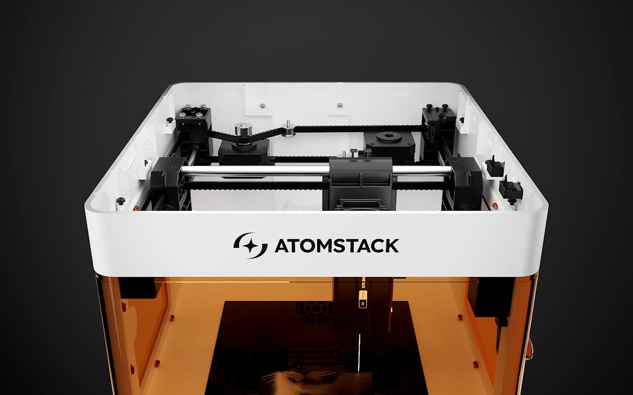 View of the inside of the core XY structure of the AtomStack P1