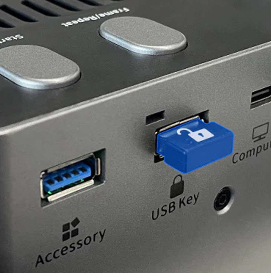 Close-up of the USB safety interlock