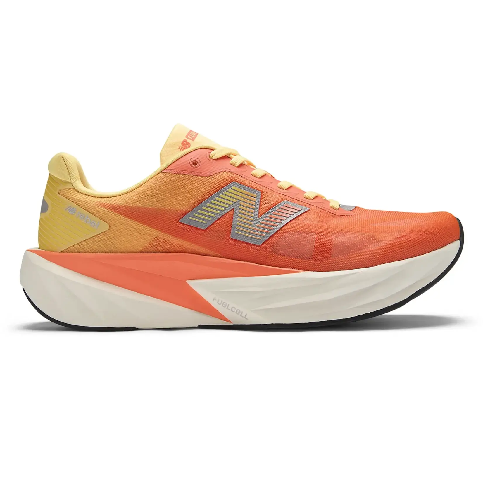 New Balance NB FuelCell Rebel v5 Mandarina Heat/Silver Metallic Mujer