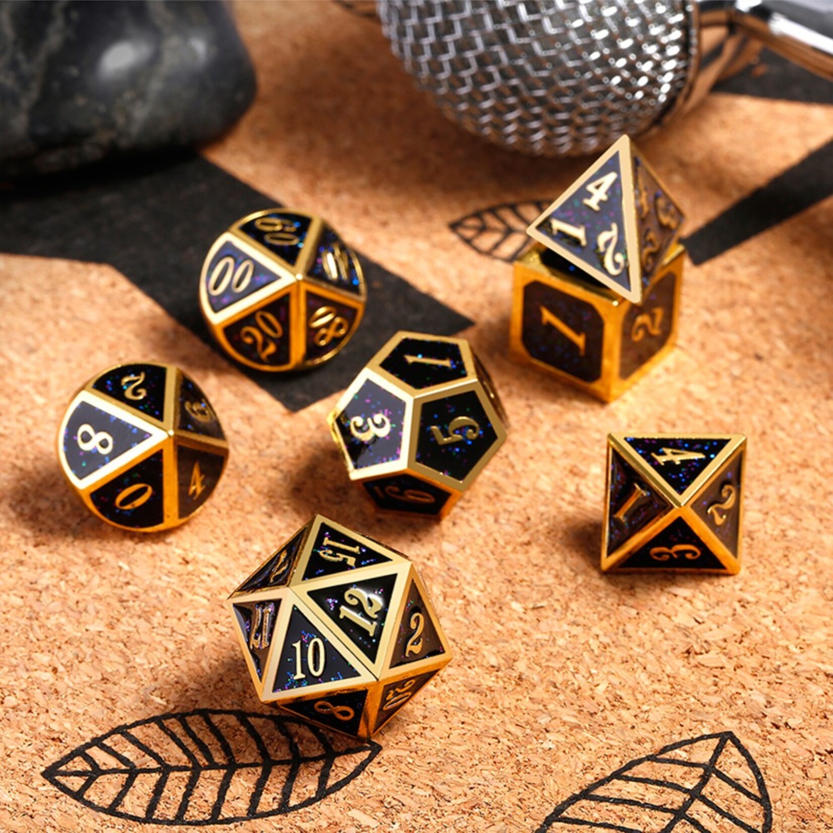 Dice Habit Dice Habit Galaxy Black Speckle with Gold Metal Polyhedral 7 die set