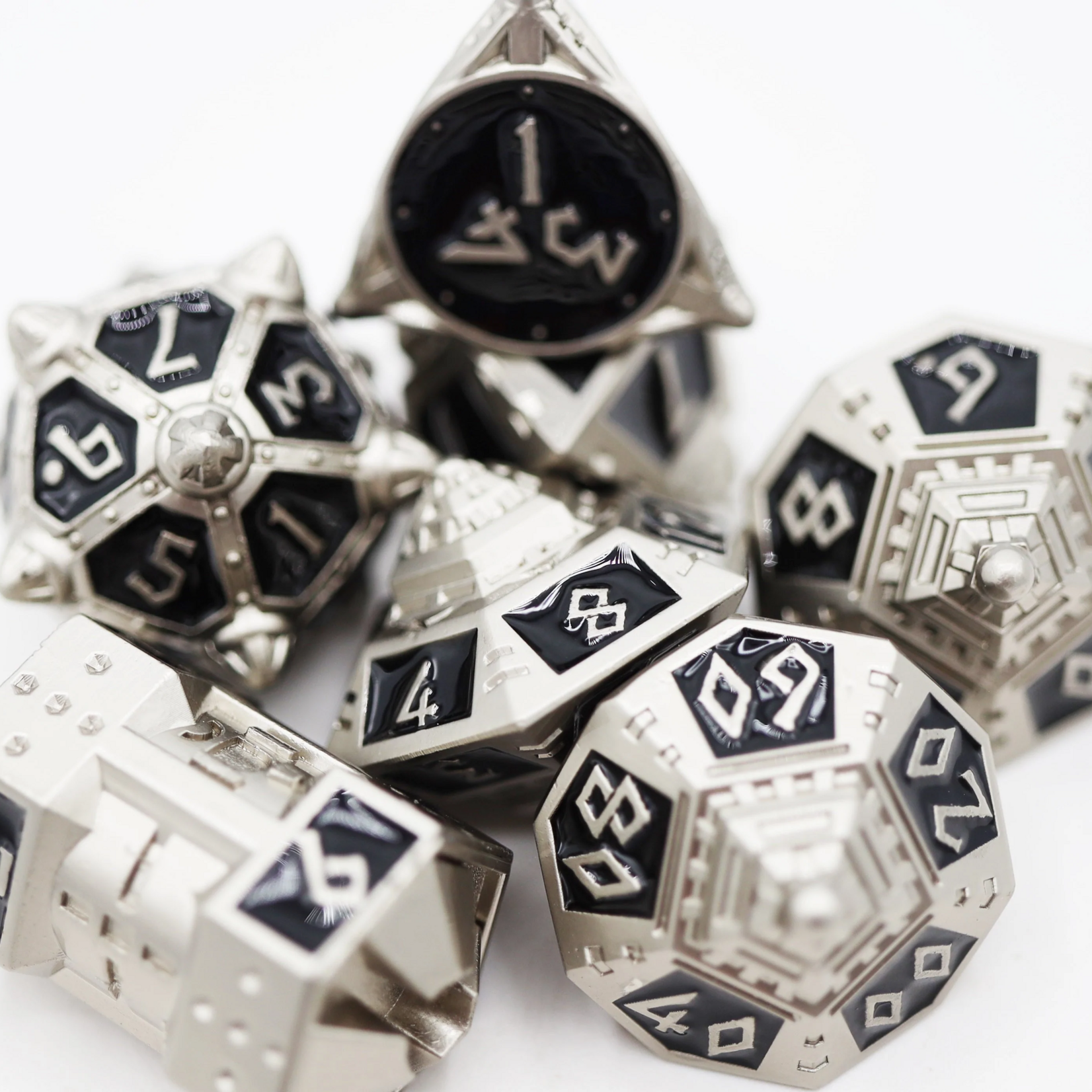 Foam Brain Games Dice 51 Onyx Ethers RPG Metal Dice 7 die set
