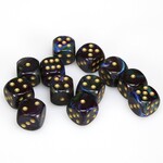 Chessex Chessex Lustrous Shadow with Gold 16 mm d6 12 die set