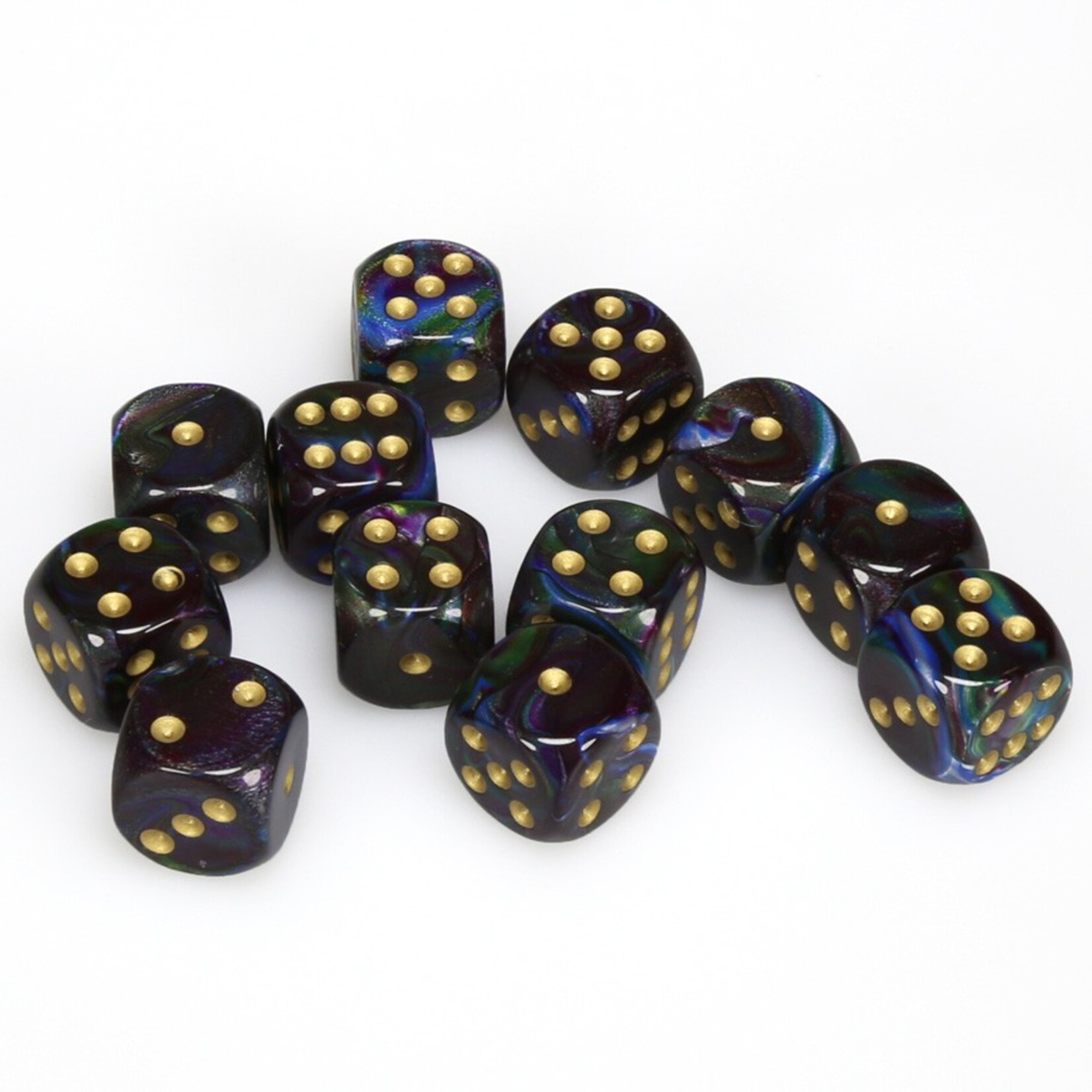 Chessex Chessex Lustrous Shadow with Gold 16 mm d6 12 die set