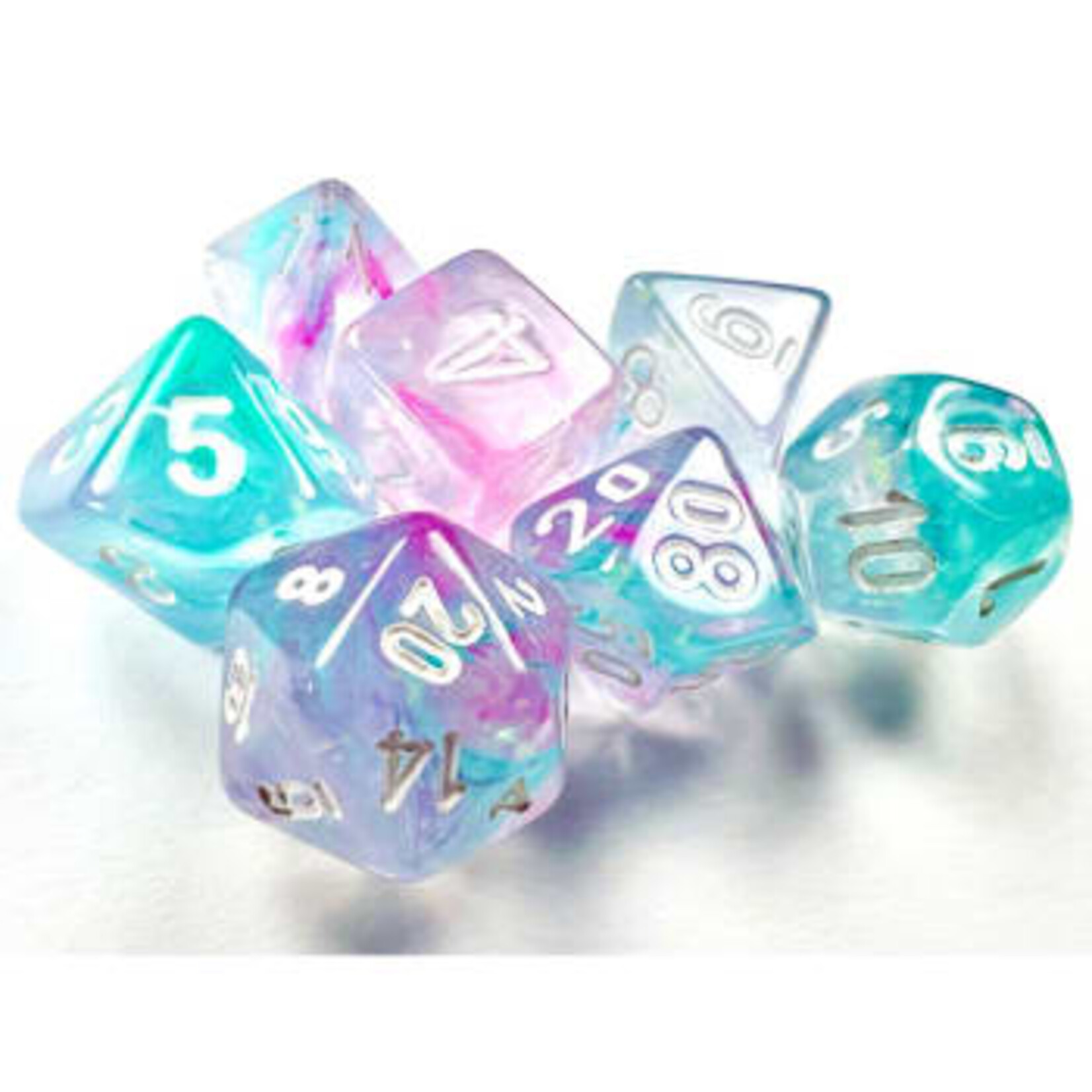 Chessex Chessex Nebula Mini Wisteria w/ White Polyhedral 7 die set