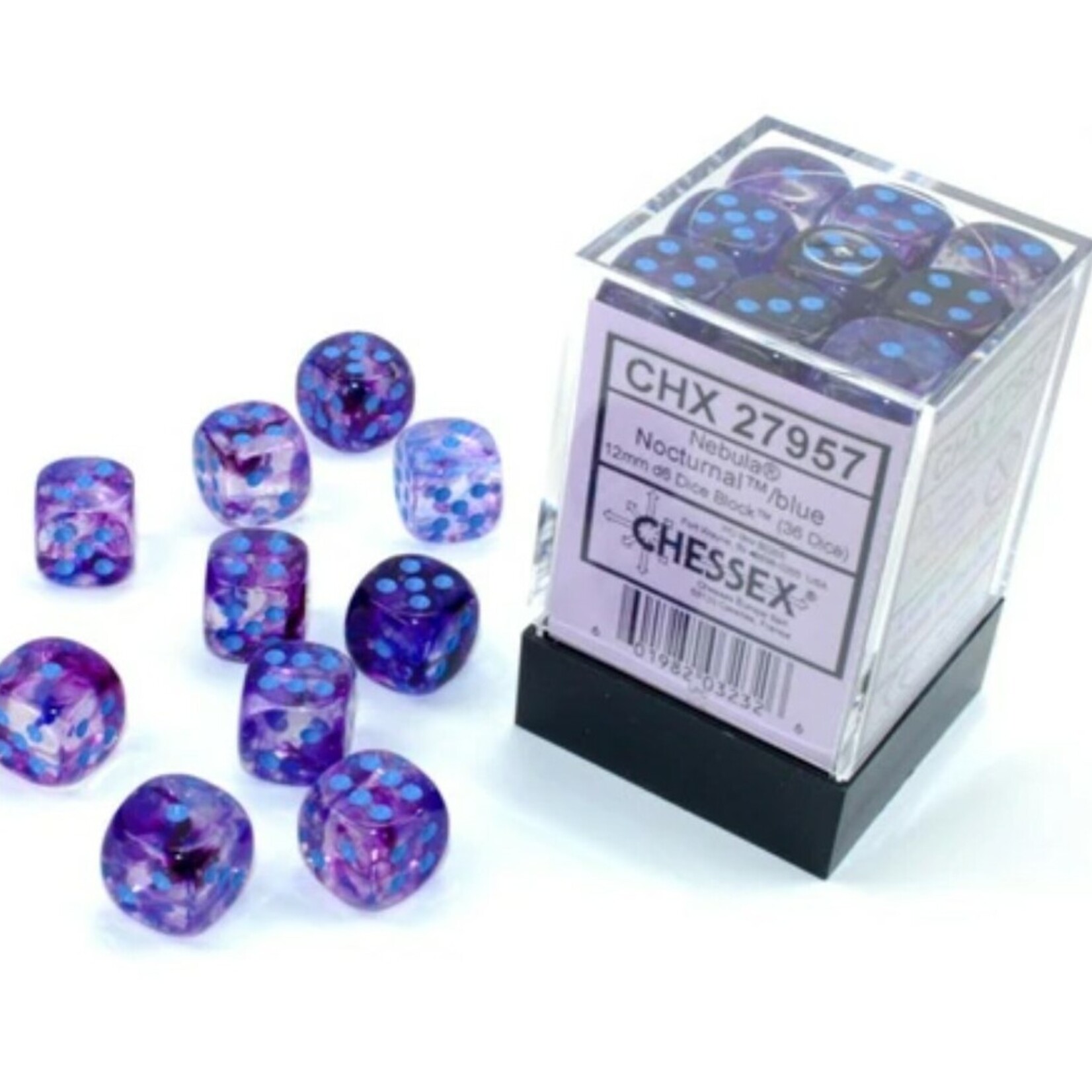 Chessex Chessex Nebula Nocturnal with Blue Luminary 12 mm d6 36 die set