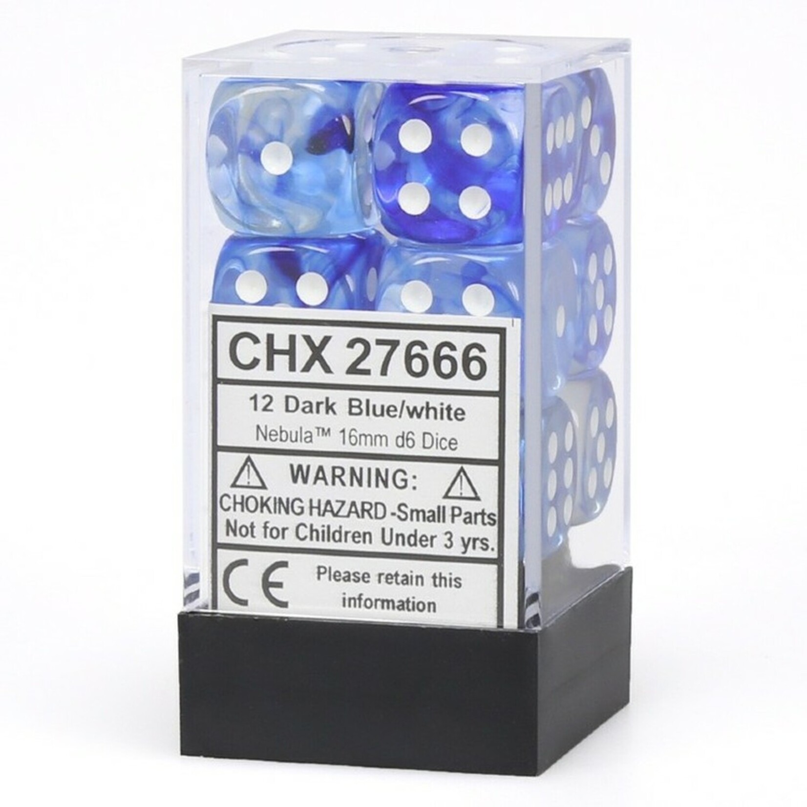 Chessex Chessex Nebula Dark Blue / White with Black 16 mm d6 12 die set