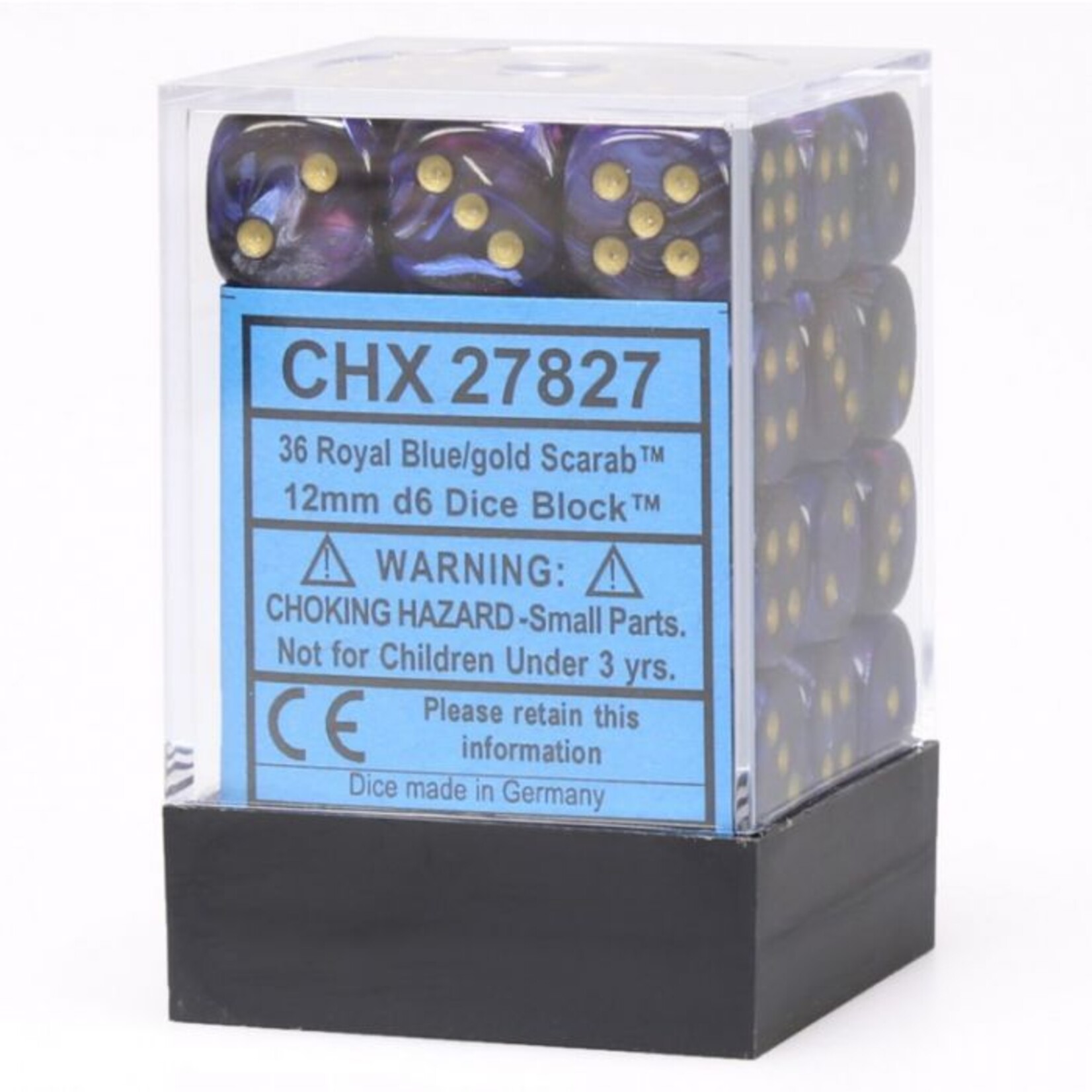Chessex Chessex Scarab Royal Blue with Gold 12 mm d6 36 die set