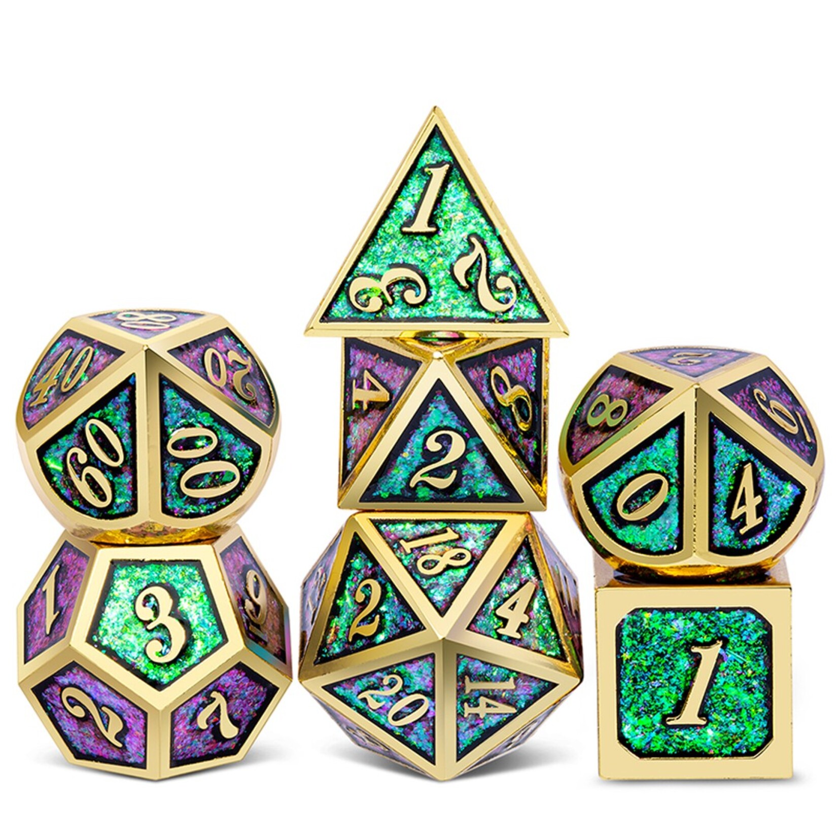 Dice Habit Dice Habit Scarab Sparkle Green with Gold Polyhedral 7 die set