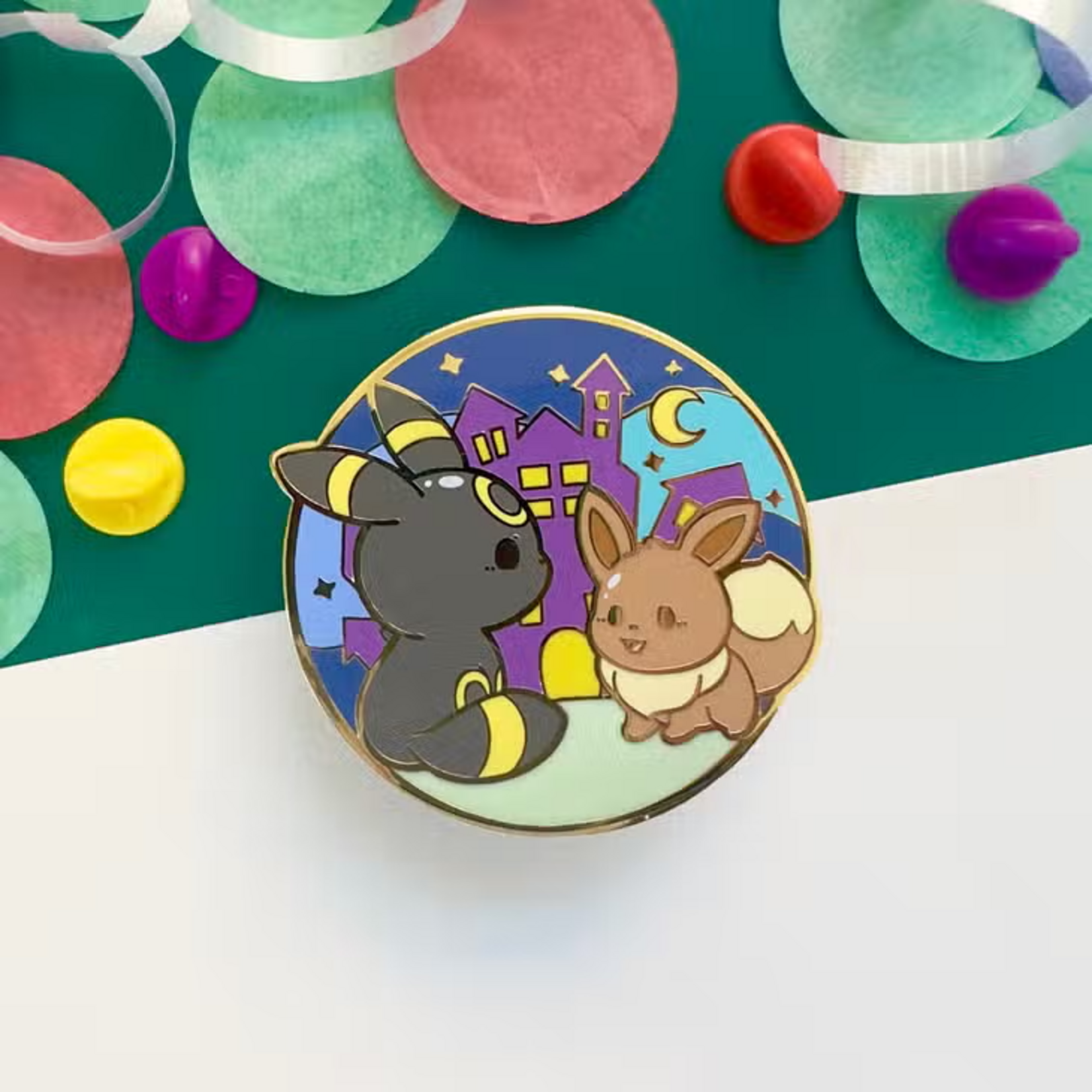HeyyoJojo Pokemon Umbreon and Eevee Spooky Enamel Pin