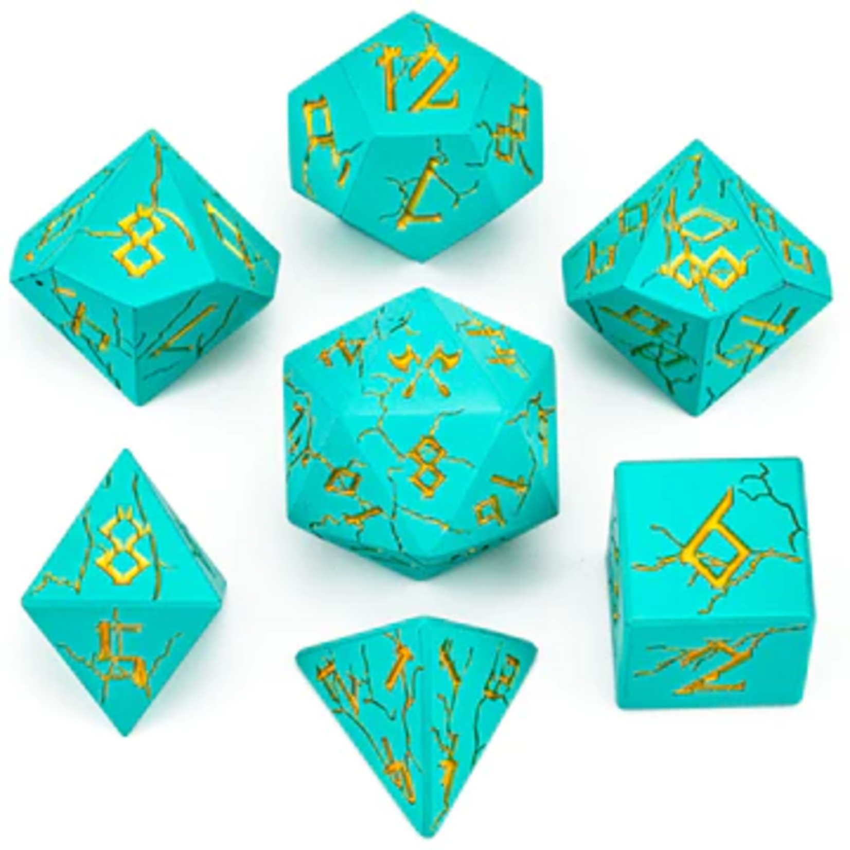 HYMGHO Hymgho Solid Metal Barbarian Turquoise w/ Gold Polyhedral 7 die set