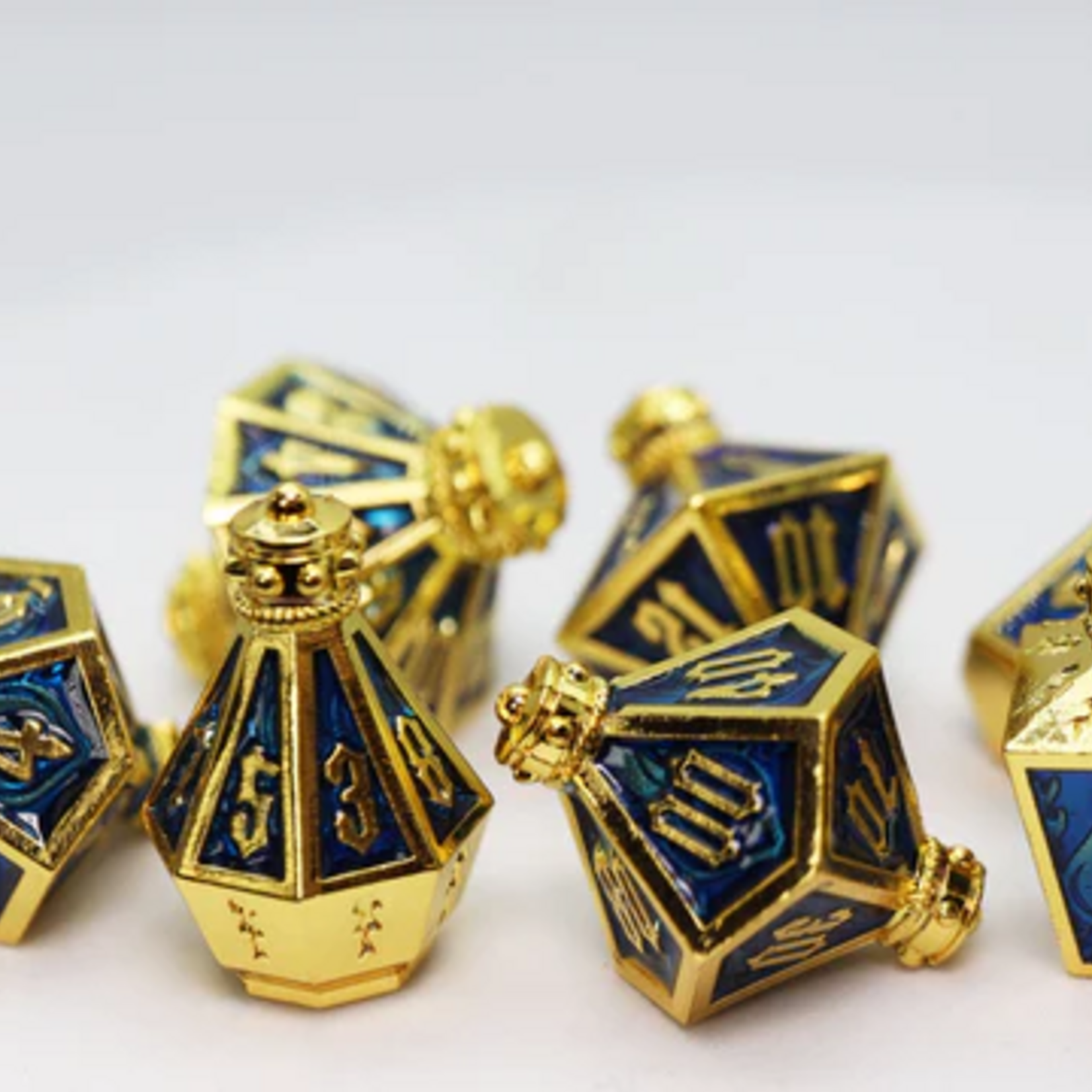 Foam Brain Games Moonlit Lantern Golden Pureflame Metal RPG dice 7 die set