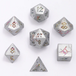 HYMGHO Hymgho Solid Metal Barbarian Matte Silver w/ Rainbow Polyhedral 7 die set