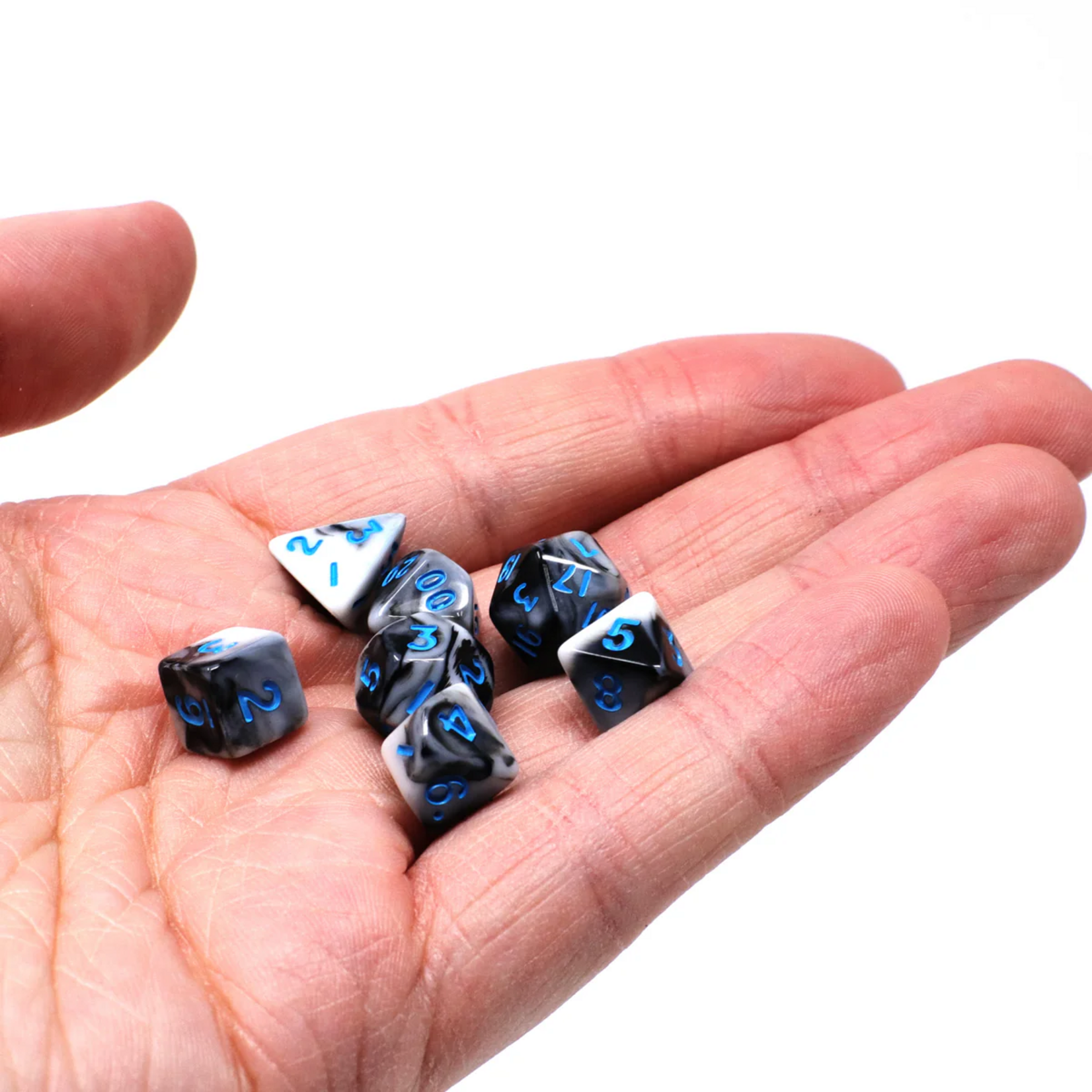 Die Hard Dice Die Hard Critlings Cobalt Noir White and Black w/ Blue Polyhedral 7 die set