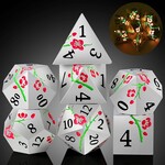 Dice Habit Dice Habit Sakura Silver and Pink GLOW Metal and Enamel Polyhedral 7 die set