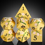 Dice Habit Dice Habit Sakura Gold and Pink Metal and Enamel Polyhedral 7 die set
