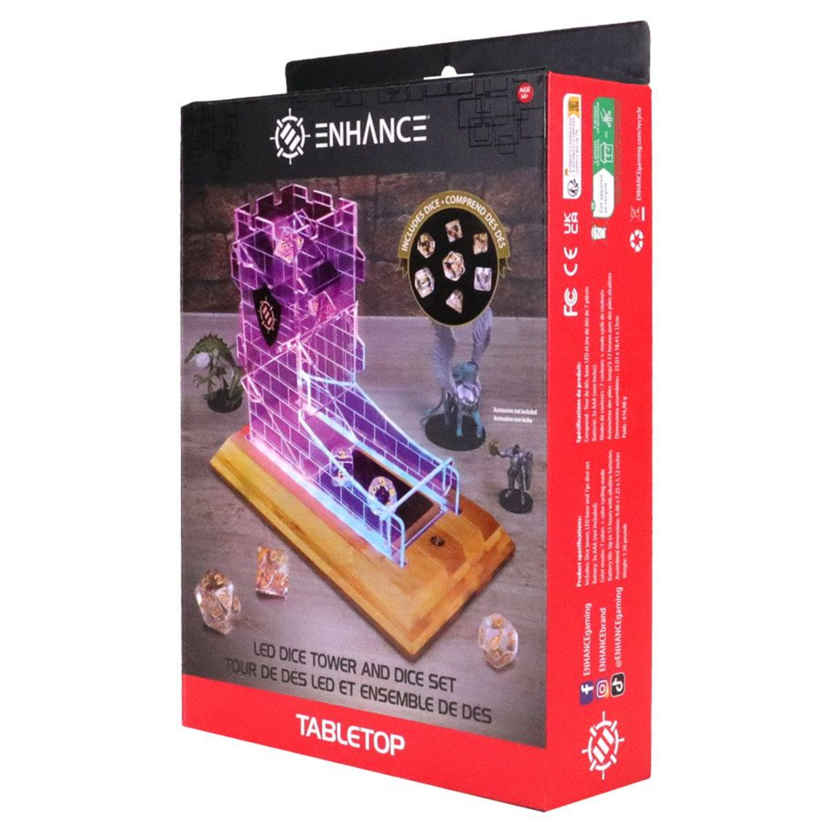 Enhance Gaming Tabletop LED Dice Tower and 7 Set Clear Dice