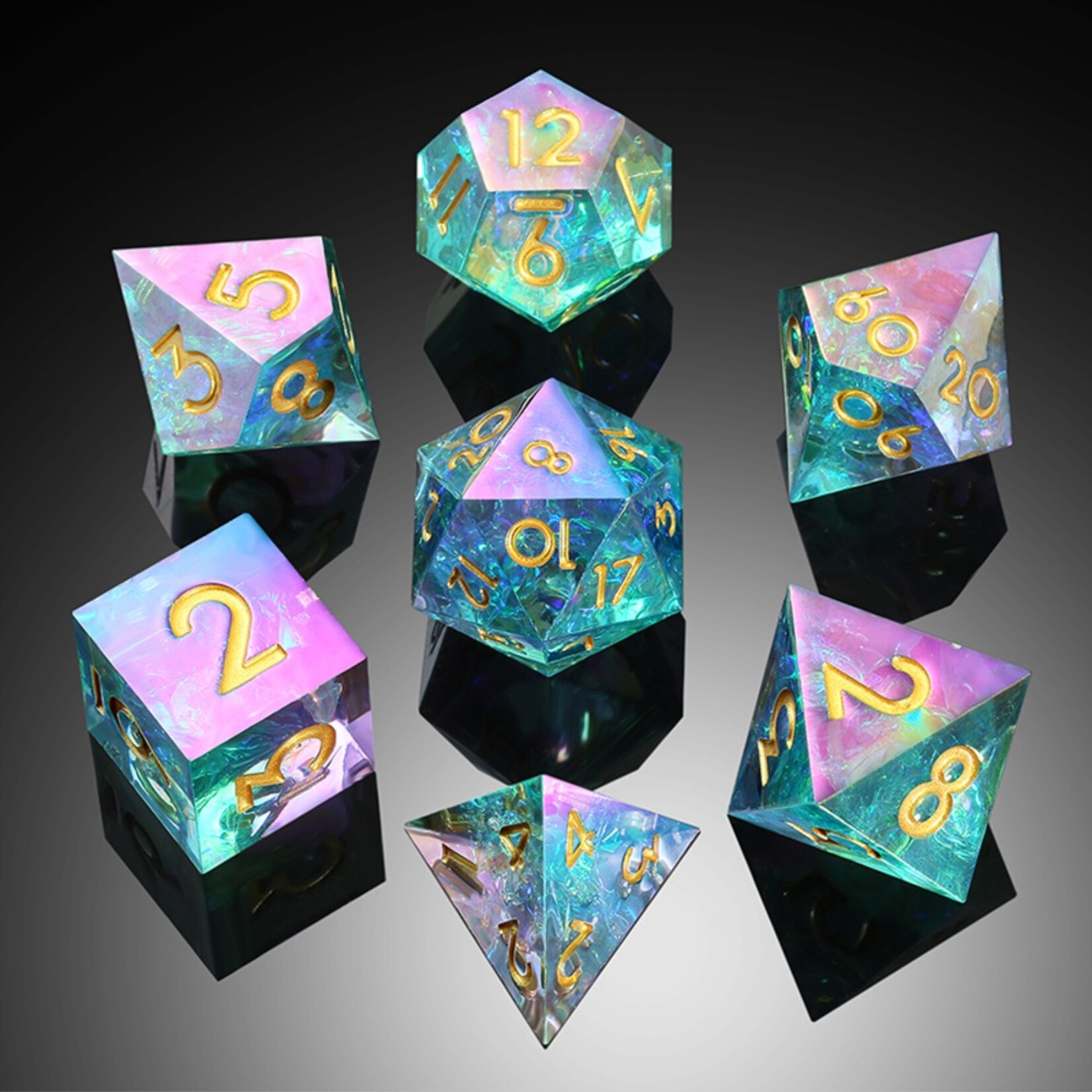 Dice Habit Dice Habit Sharp Edge Chromatic Opal Polyhedral 7 die set