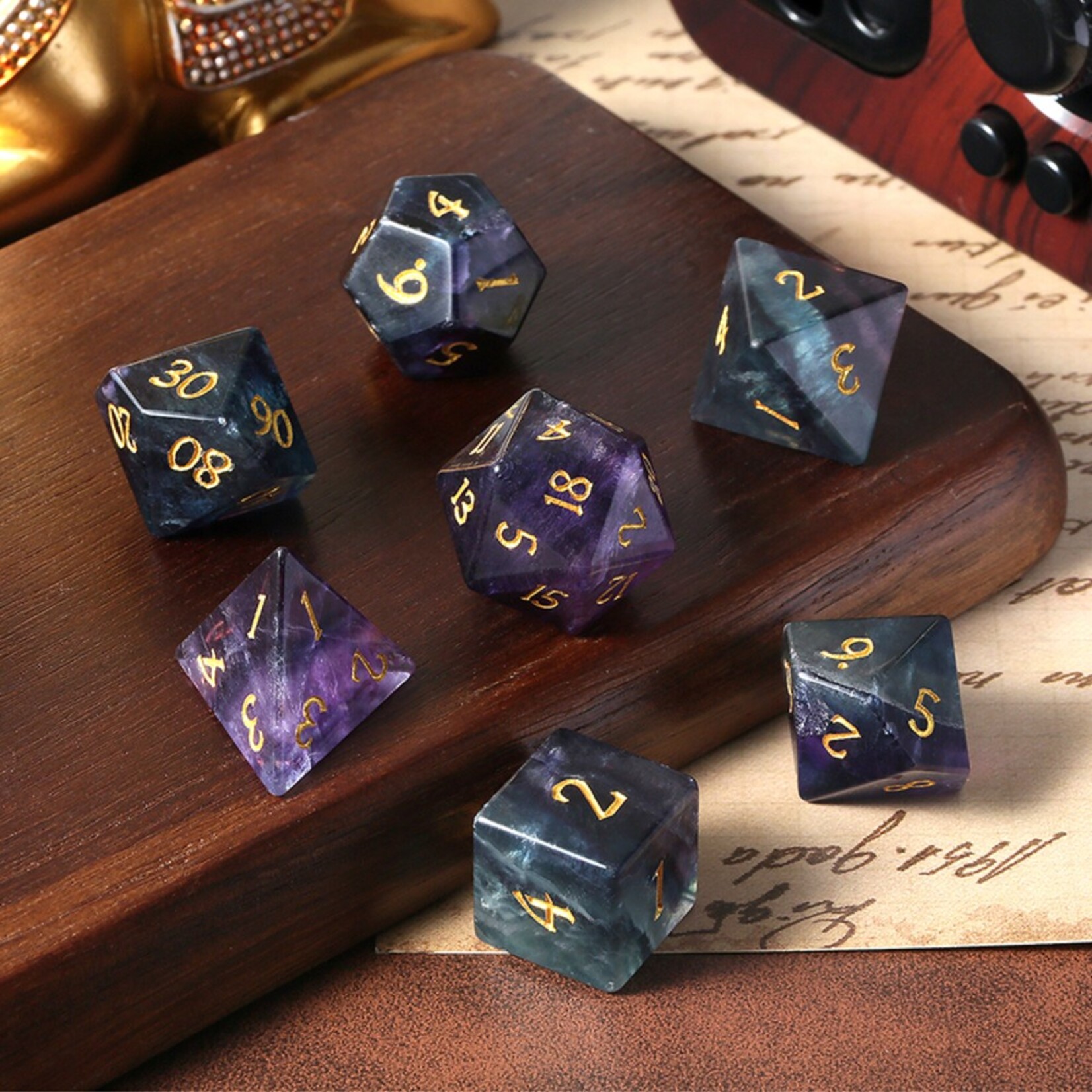 Dice Habit Dice Habit Gemstone Fluorite Natural Polyhedral 7 die set