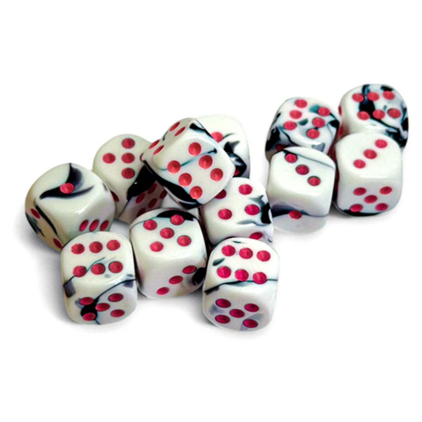 Chessex Chessex Gemini Black and White w/ Pink 16 mm d6 12 die set