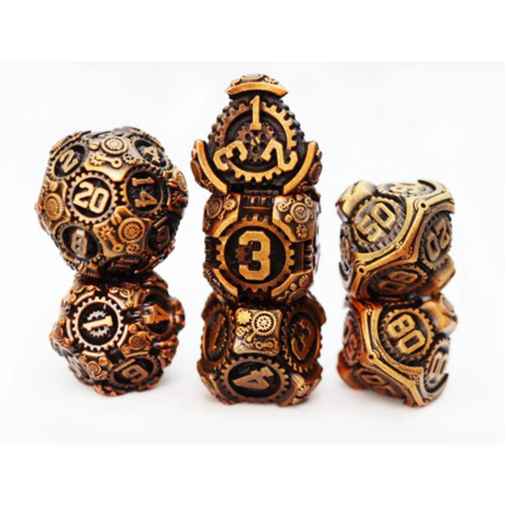 Foam Brain Games Airship Gears Rustbucket Metal RPG dice 7 die set
