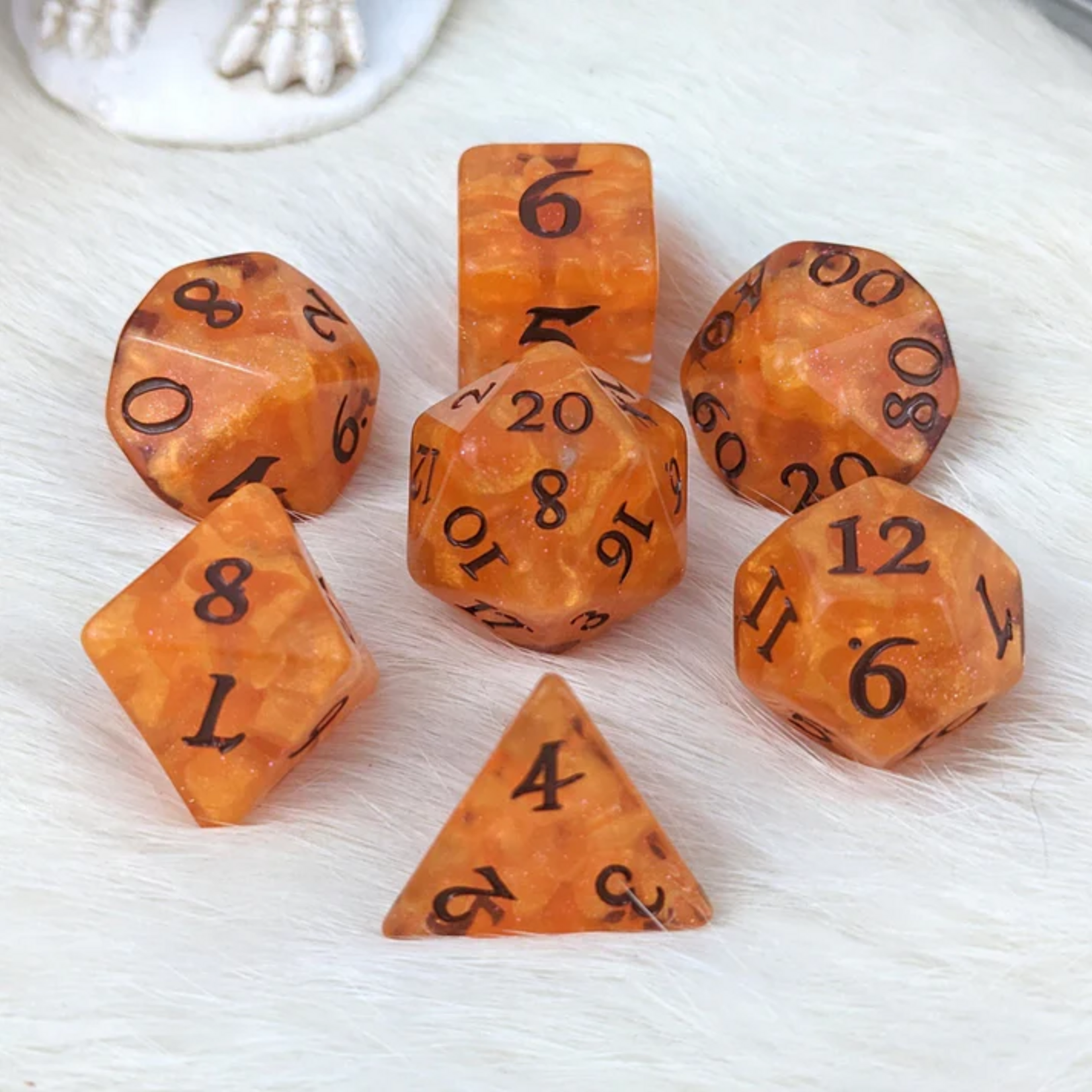 Fennek and Finch Pumpkin Pie Polyhedral 7 die set