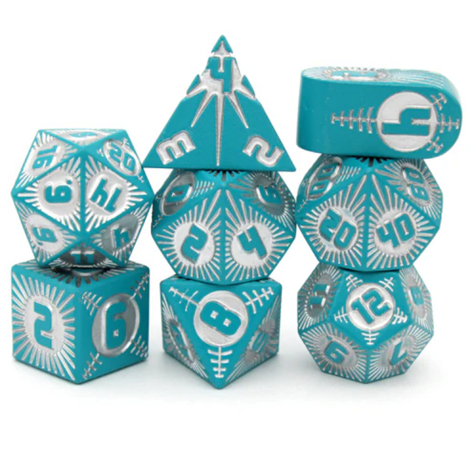 Dice Envy Dice Envy Warp Speed Delta Teal and Silver Metal Polyhedral 7 die set