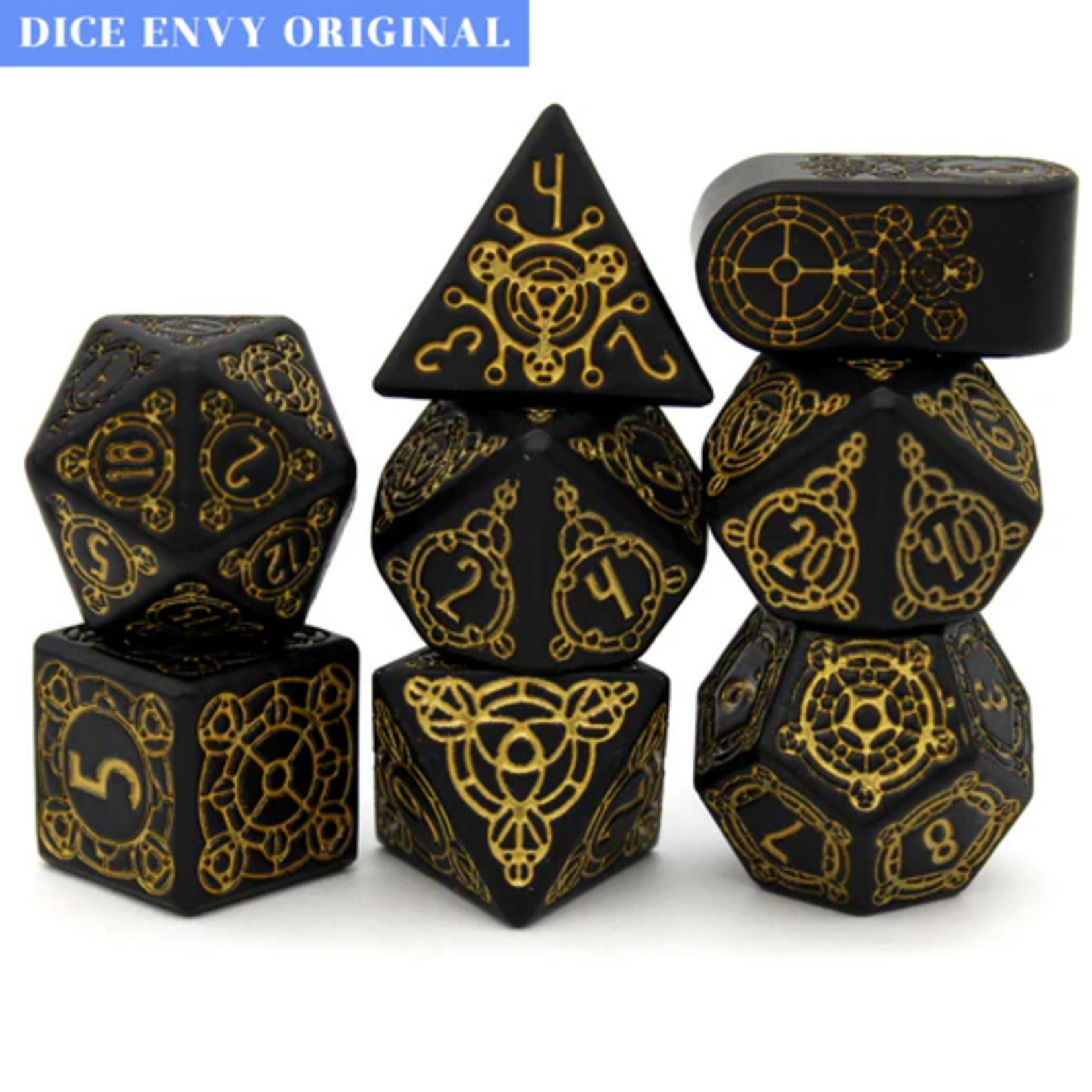 Dice Envy Dice Envy Midnight Portent Black w/ Gold Metal Polyhedral 7 die set