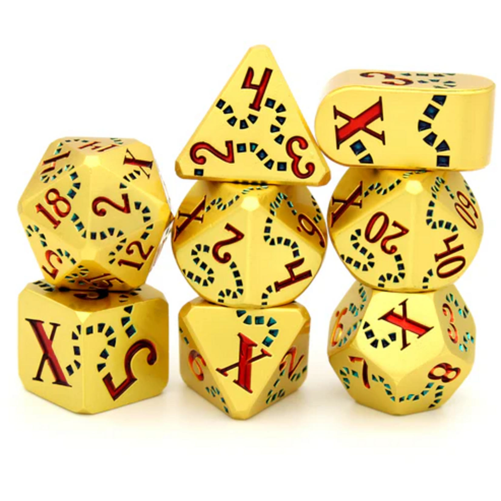 Dice Envy Dice Envy Queen Anne's Revenge Gold w/ Black and Red Metal Polyhedral 7 die set