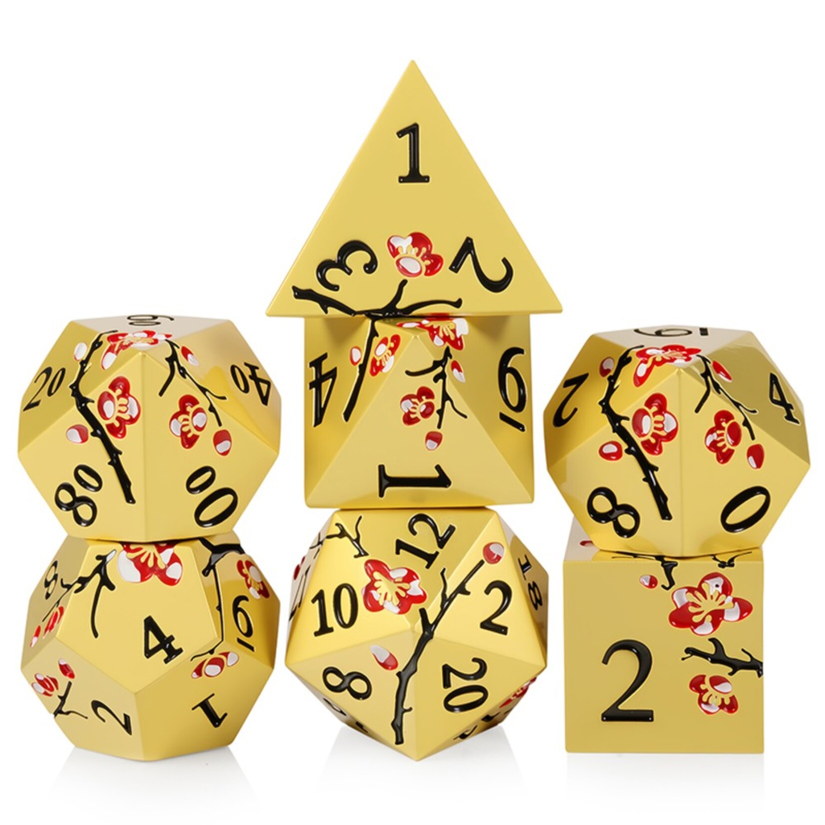 Dice Habit Dice Habit Sakura Prosperity Red and Gold Metal and Enamel Polyhedral 7 die set