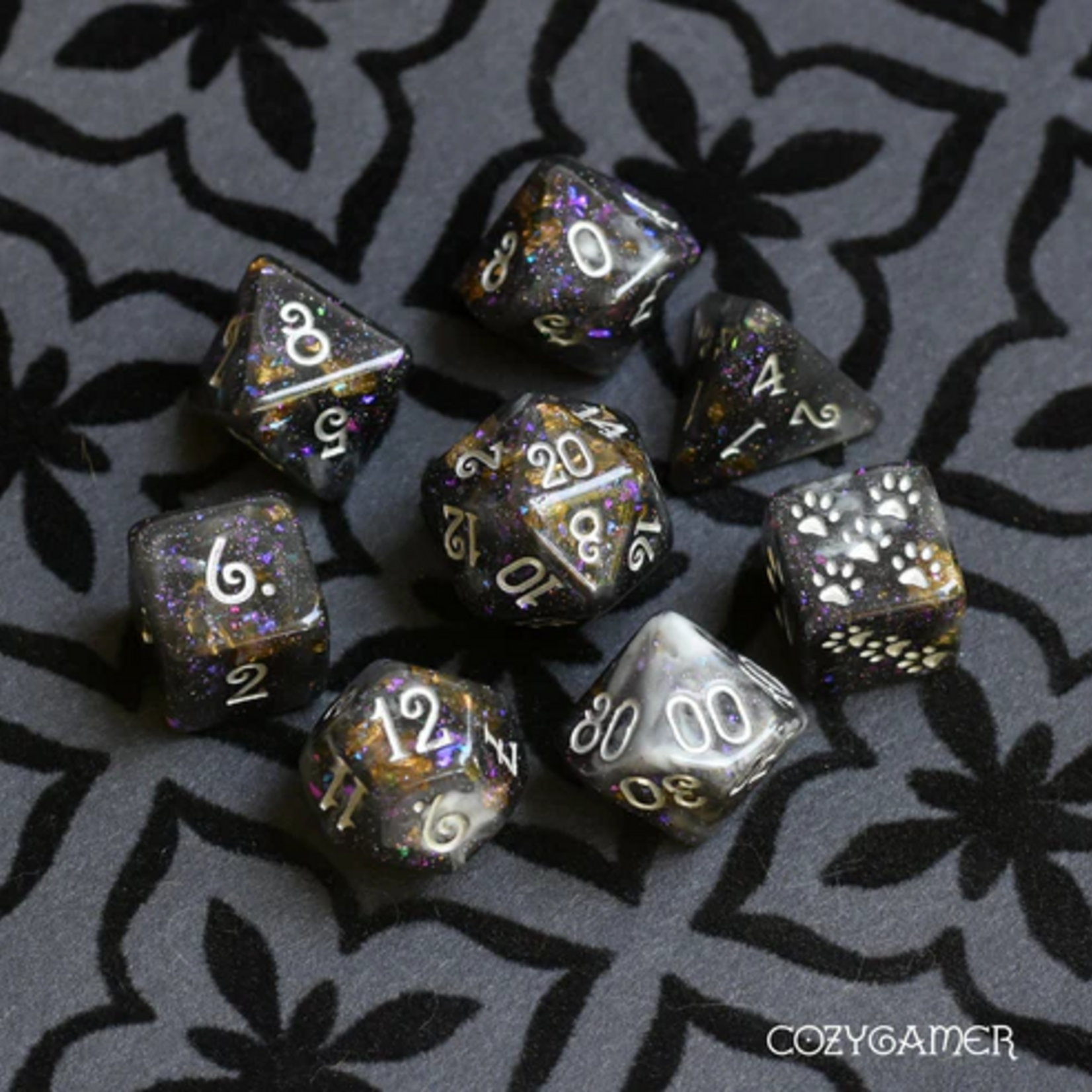 Fennek and Finch Black Fog Clear Black White Marble Glitter Foil Polyhedral 8 die set