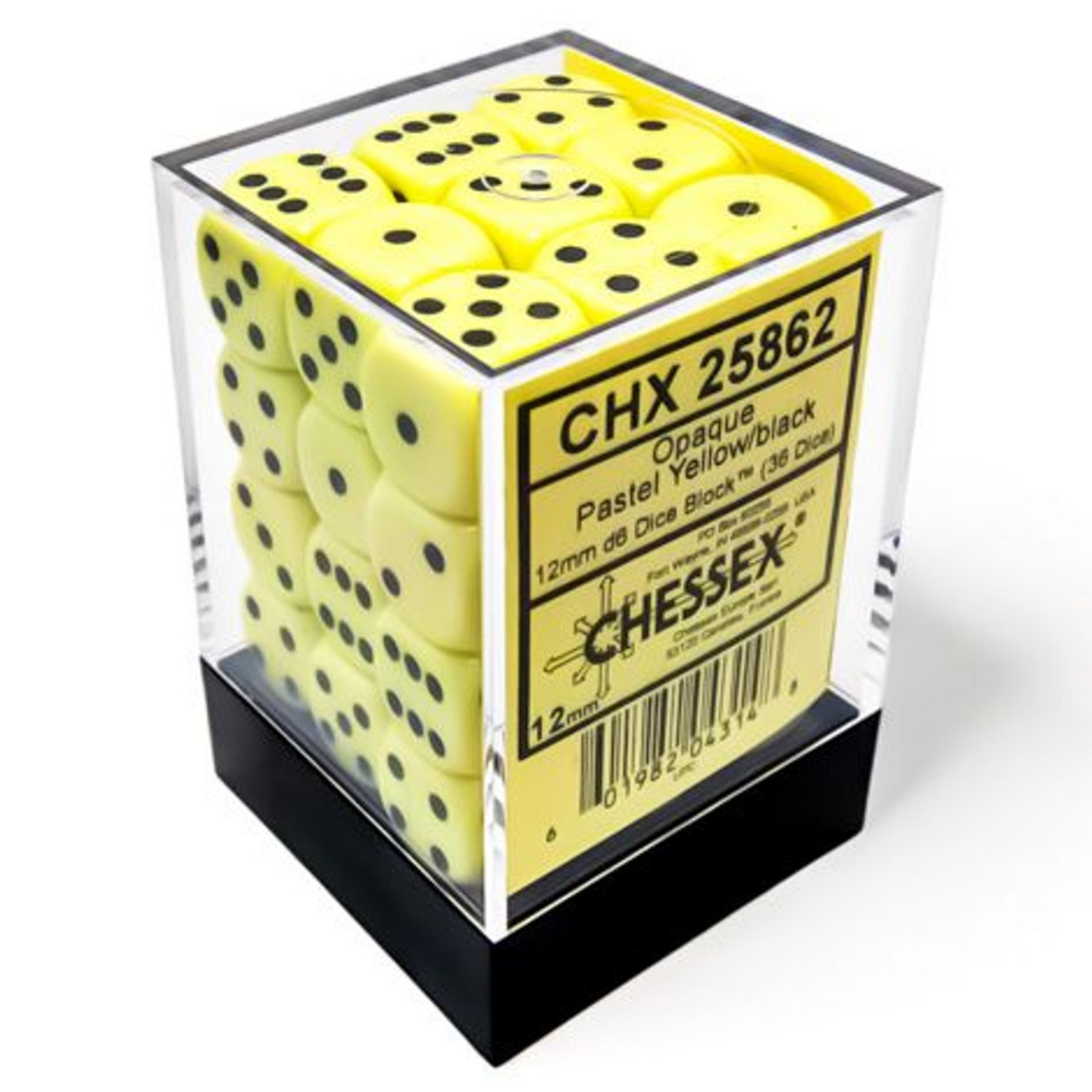 Chessex Chessex Opaque Pastel Yellow w/ Black 12 mm d6 36 die set