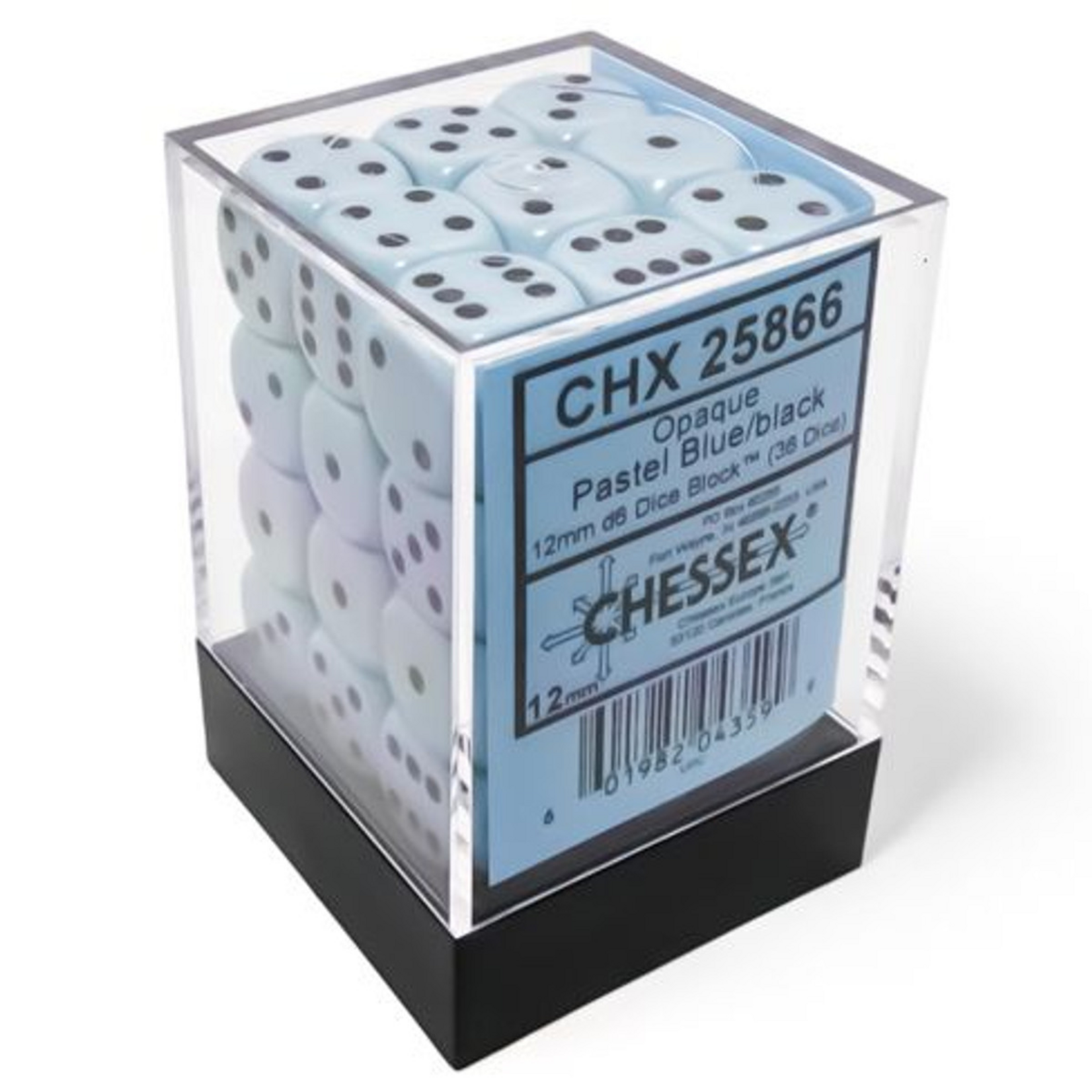 Chessex Chessex Opaque Pastel Blue w/ Black 12 mm d6 36 die set
