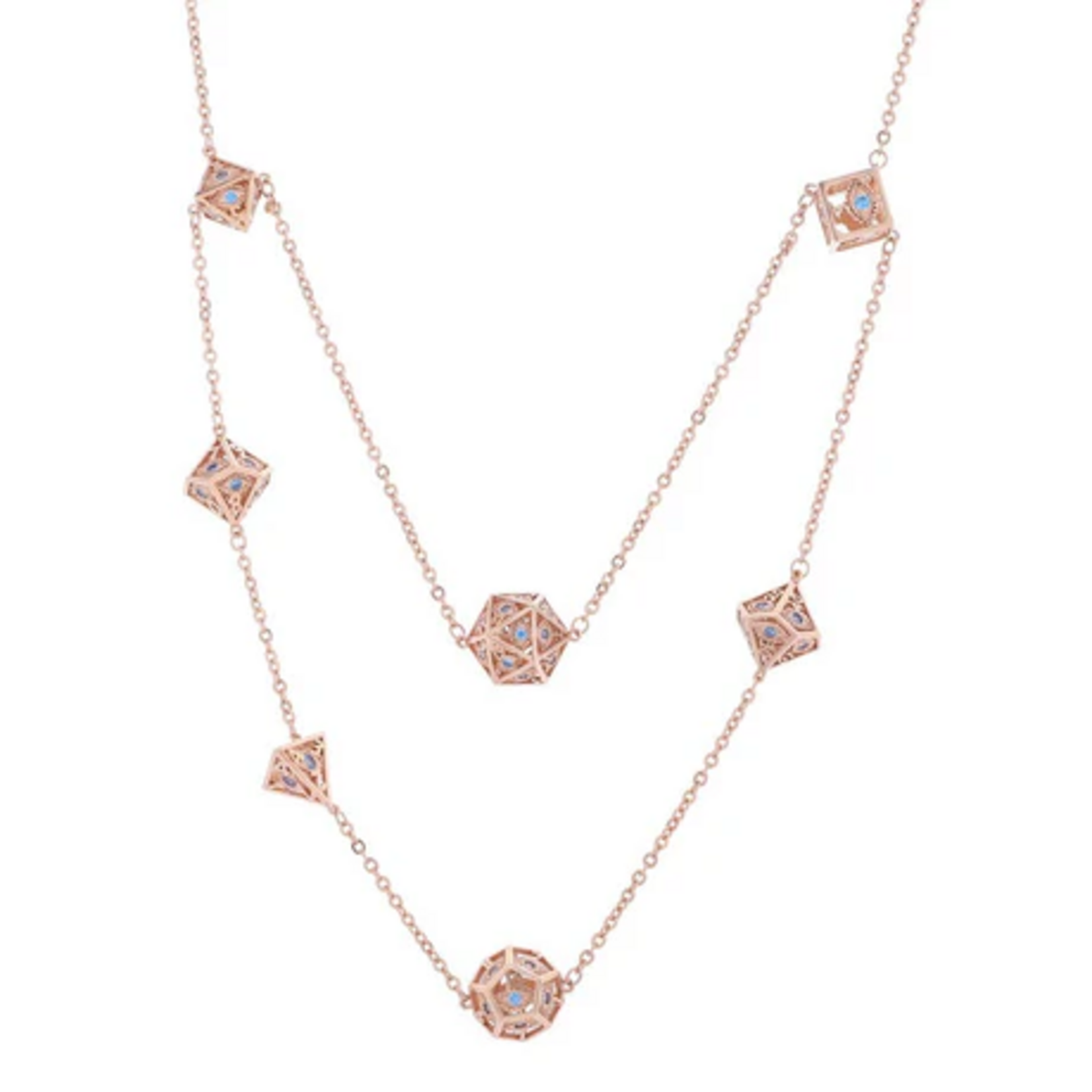 HYMGHO Dragon's Eye 7-die Necklace Rose Gold with Blue Gems