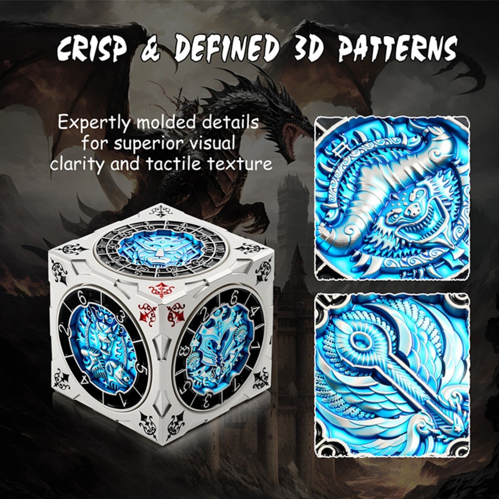 Dice Habit Dice Habit Cube Spinner Dice Blue and Silver