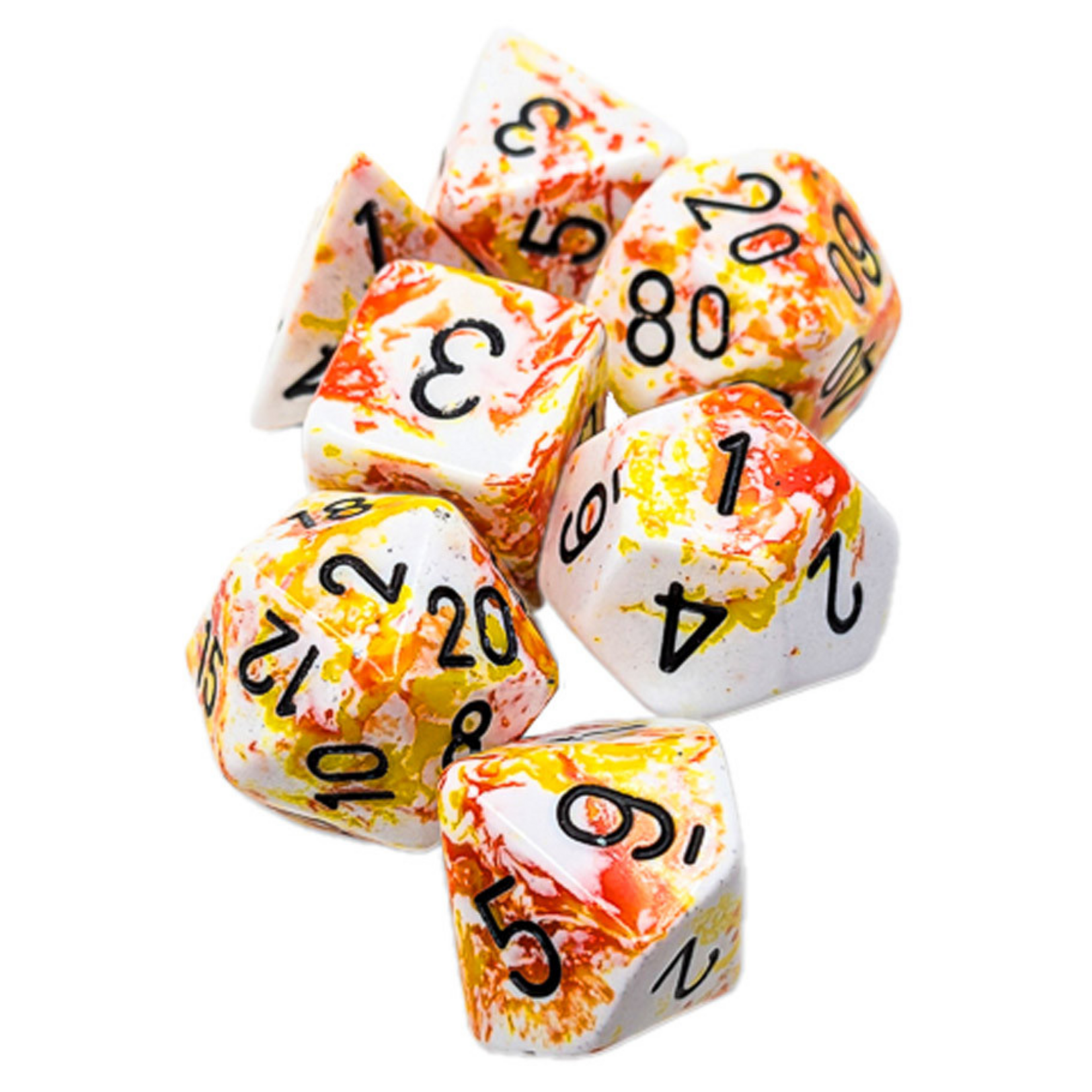 Chessex Chessex Brush Sunrise White and Red w/ Black Polyhedral 7 die set