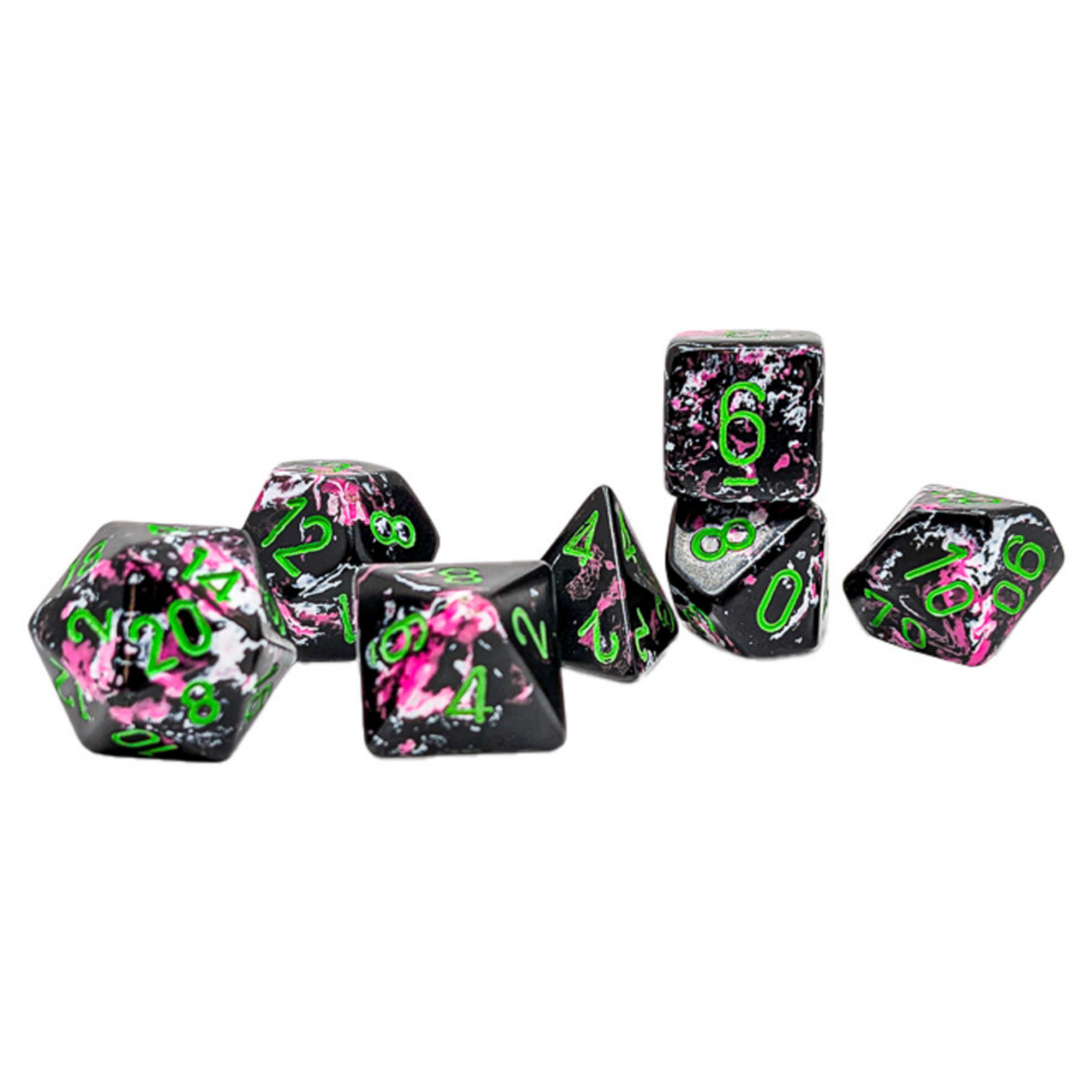 Chessex Chessex Brush Paintball Black and Pink w/ Green Polyhedral 7 die set